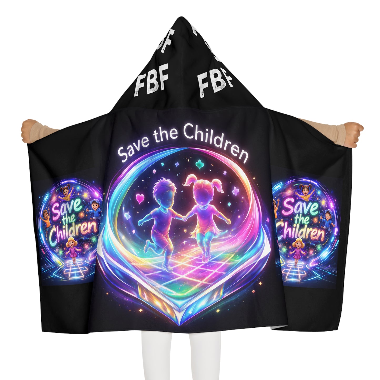 Youth Hooded Towel — "Save the Children" Neon Kids Beach & Bath Wrap