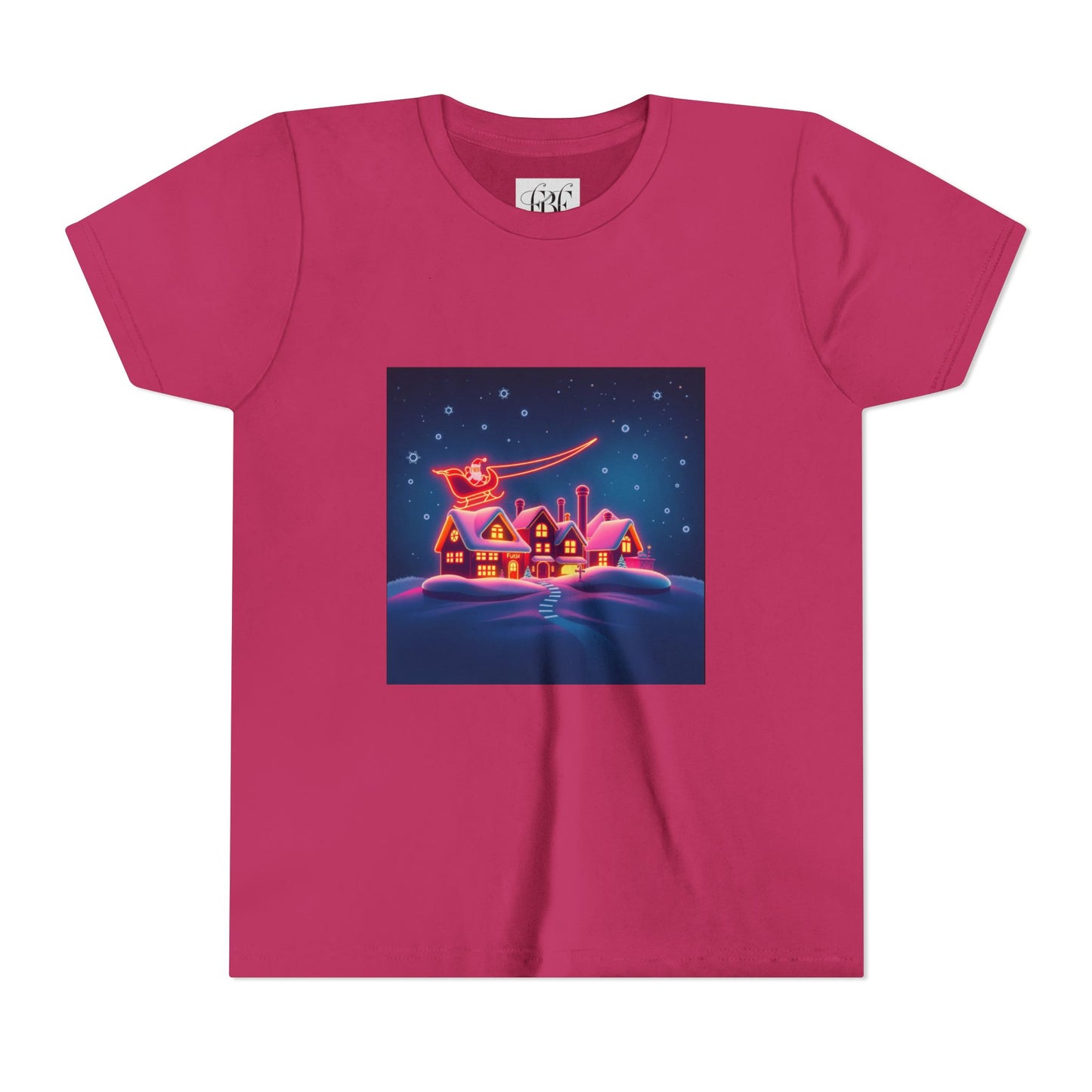 Neon Winter Village Youth Tee — Magical Snowy Night Kids T-Shirt