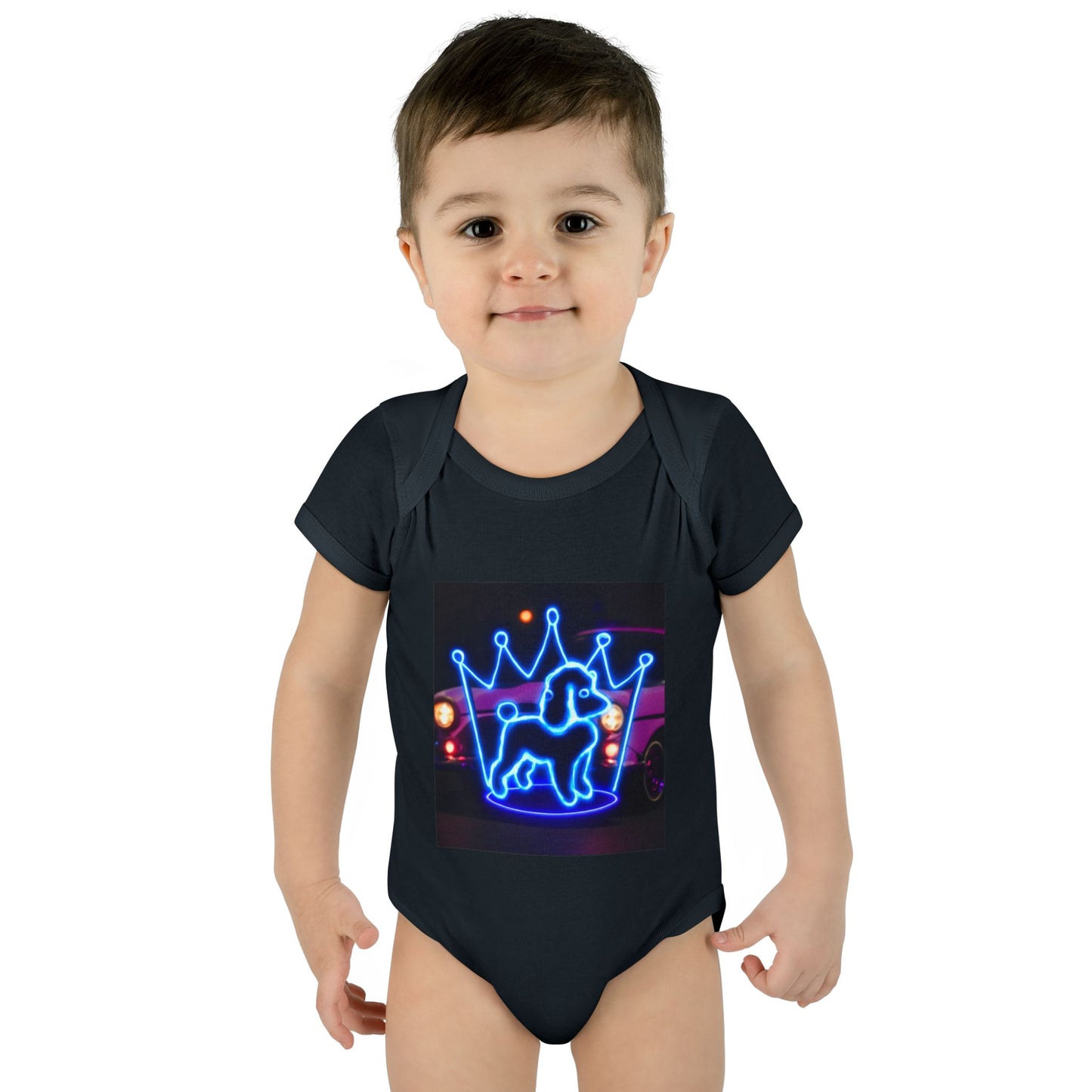 Neon Dog Crown Baby Bodysuit, Cute Infant Outfit, Baby Shower Gift, Newborn Clothes, Pet Lover Apparel, Birthday Gift for Baby