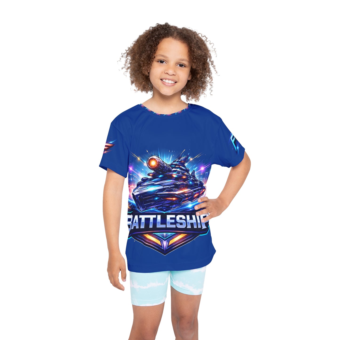 Kids Battleship Graphic Jersey — Neon Tank Gamer Tee (All-Over Print)