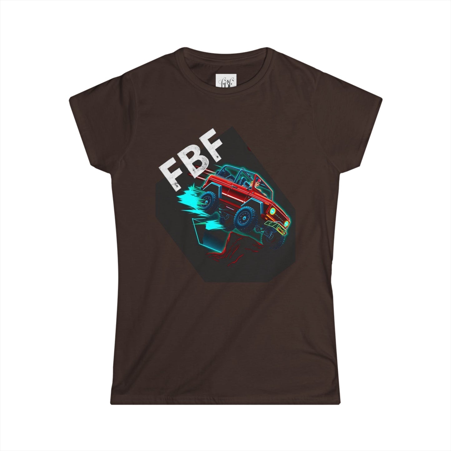 Retro Rally Women's Tee — Neon Muscle Car Graphic (Heart Back Print)