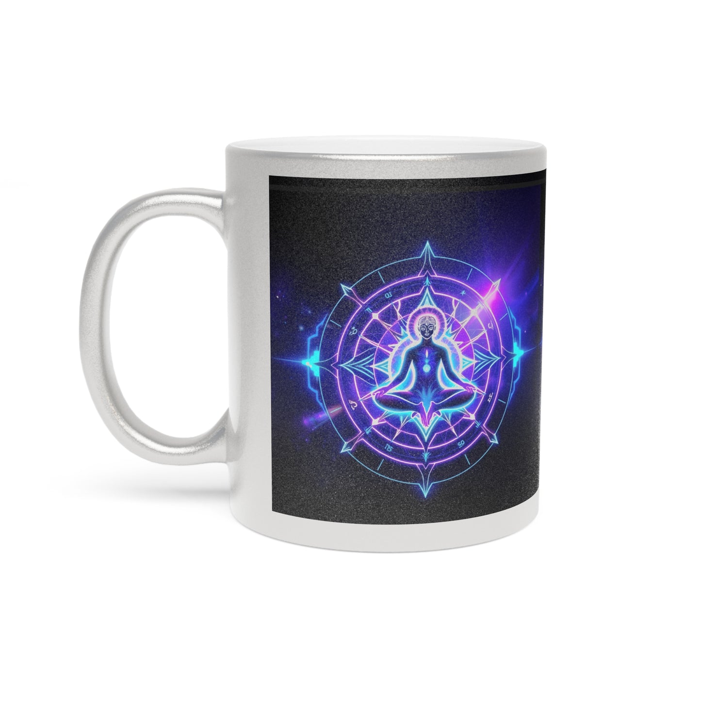 Spiritual Metallic Mug - Meditation Design, Cosmic Coffee Cup, Chakra Gift, Unique Tea Mug, Mindfulness Decor