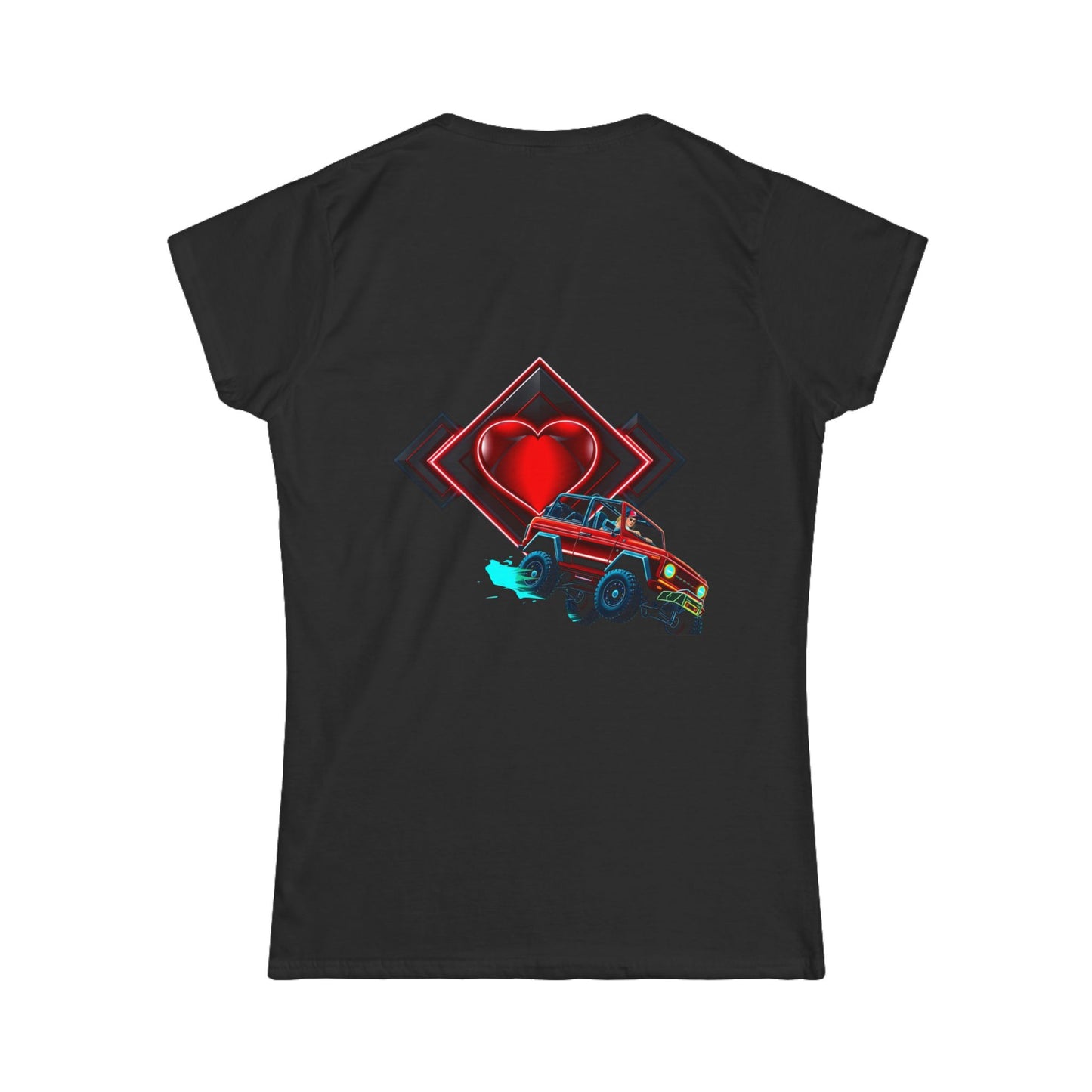 Retro Rally Women's Tee — Neon Muscle Car Graphic (Heart Back Print)