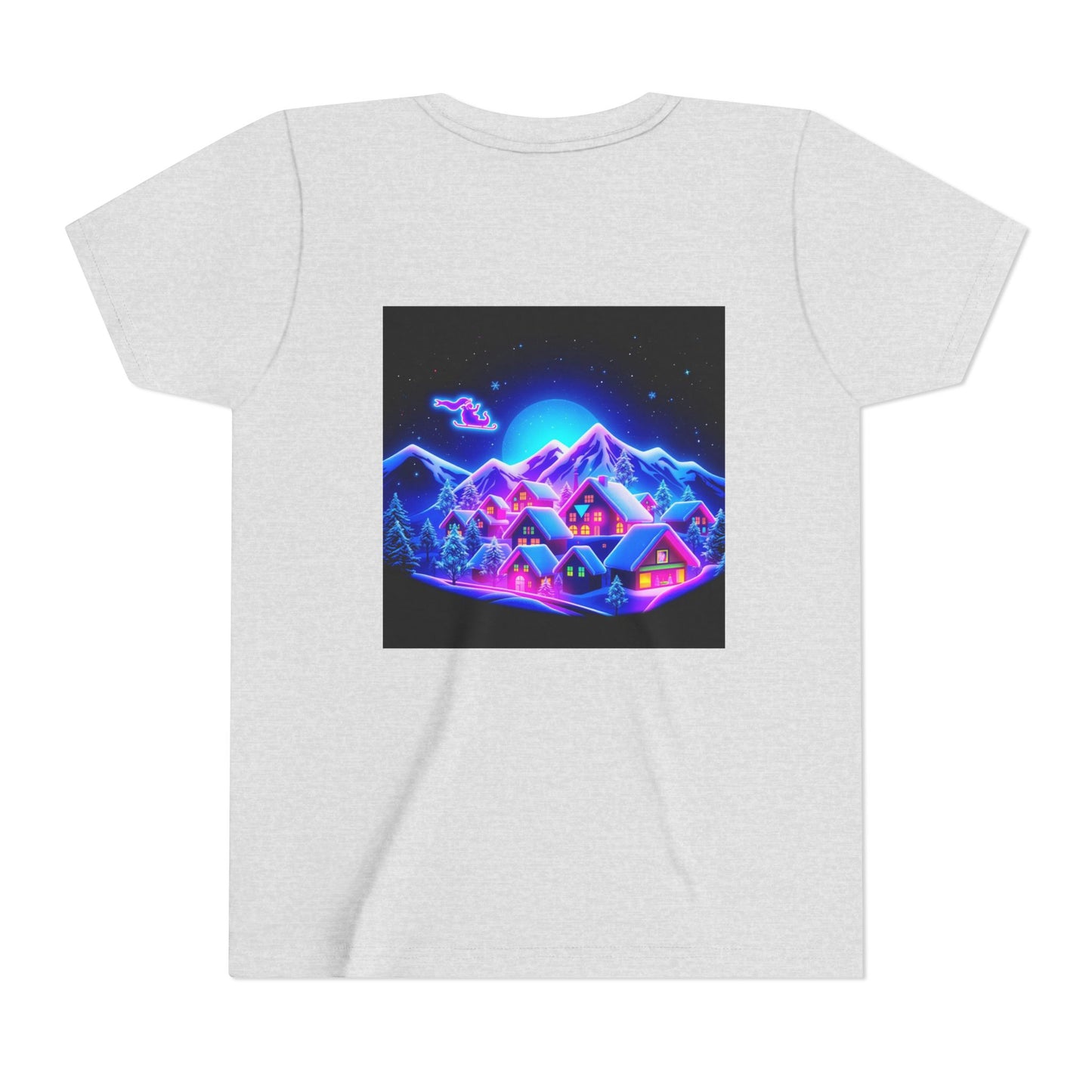 Neon Winter Village Youth Tee — Magical Snowy Night Kids T-Shirt