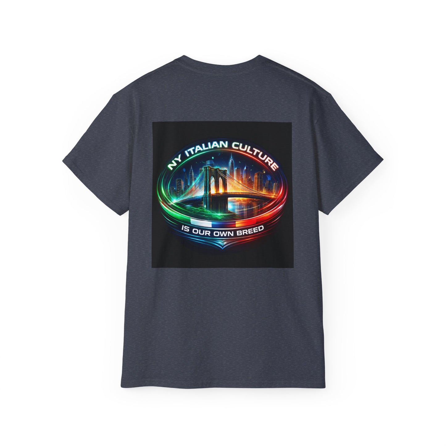 NY Italian Culture T‑Shirt — Retro Neon Brooklyn Bridge Graphic