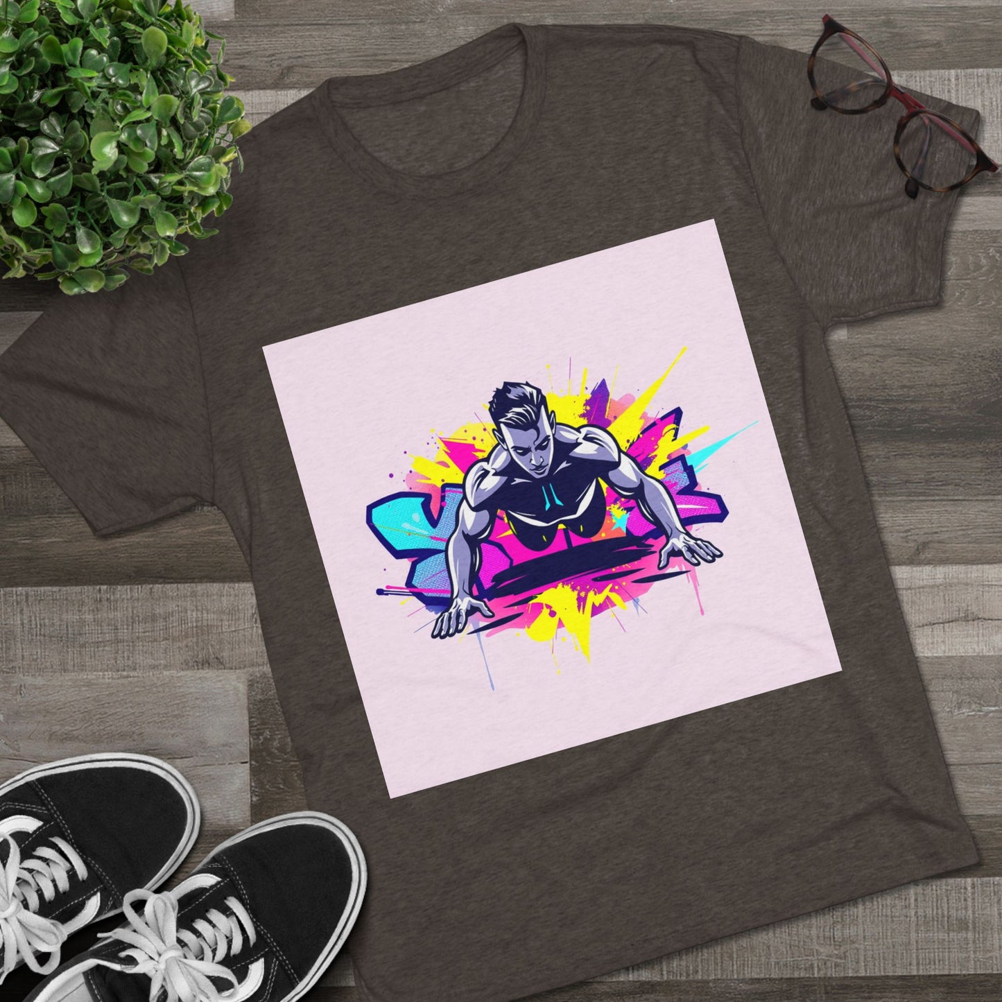 Fitness Motivation Tri-Blend Crew Tee - Vibrant Push-Up Design