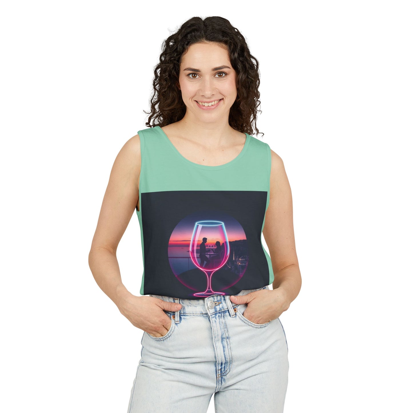 Sunset Vibes Tank Top, Casual Summer Wear, Beach Apparel, Wine Lover Gift, Travel Fashion