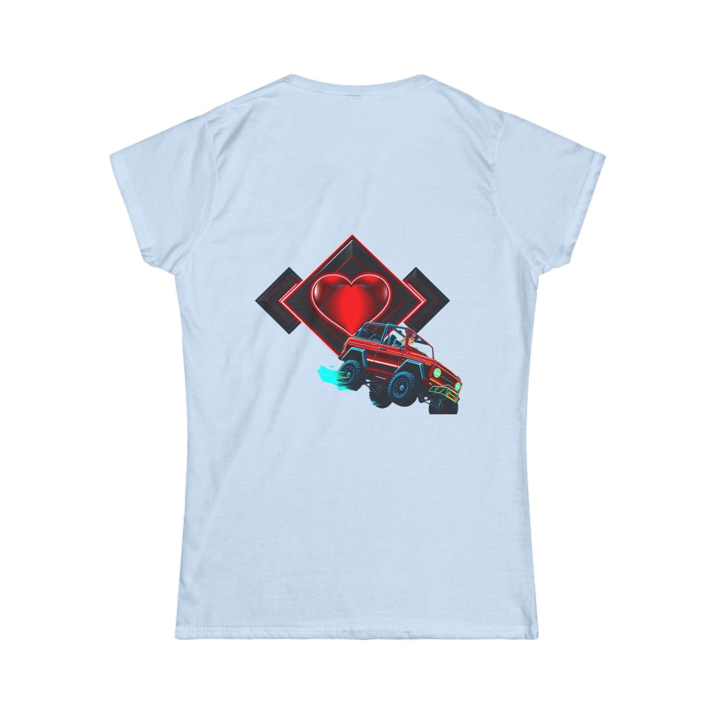 Retro Rally Women's Tee — Neon Muscle Car Graphic (Heart Back Print)