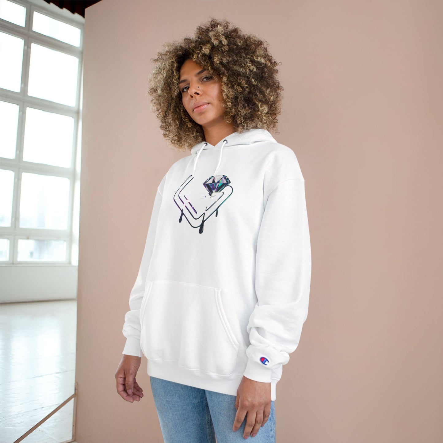 Fbf diamond Champion Hoodie — Dripping Diamond Heart Graphic Pullover
