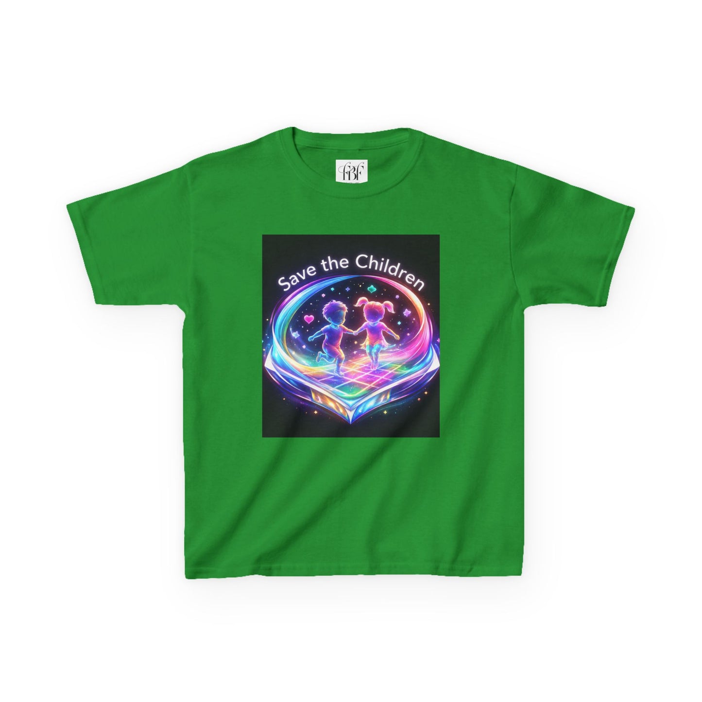 Kids Tee — 'Save the Children' Neon Rainbow Charity Design