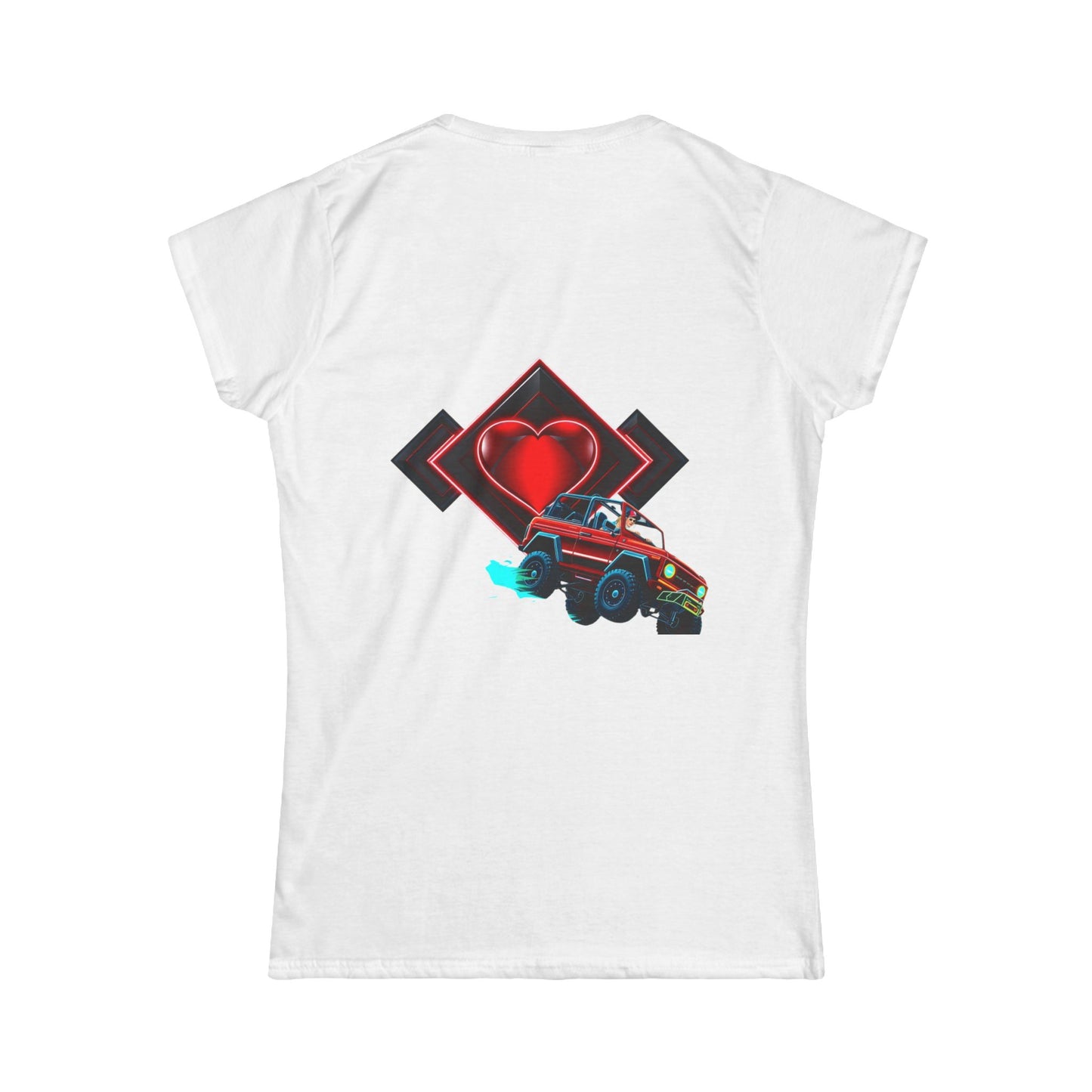 Retro Rally Women's Tee — Neon Muscle Car Graphic (Heart Back Print)