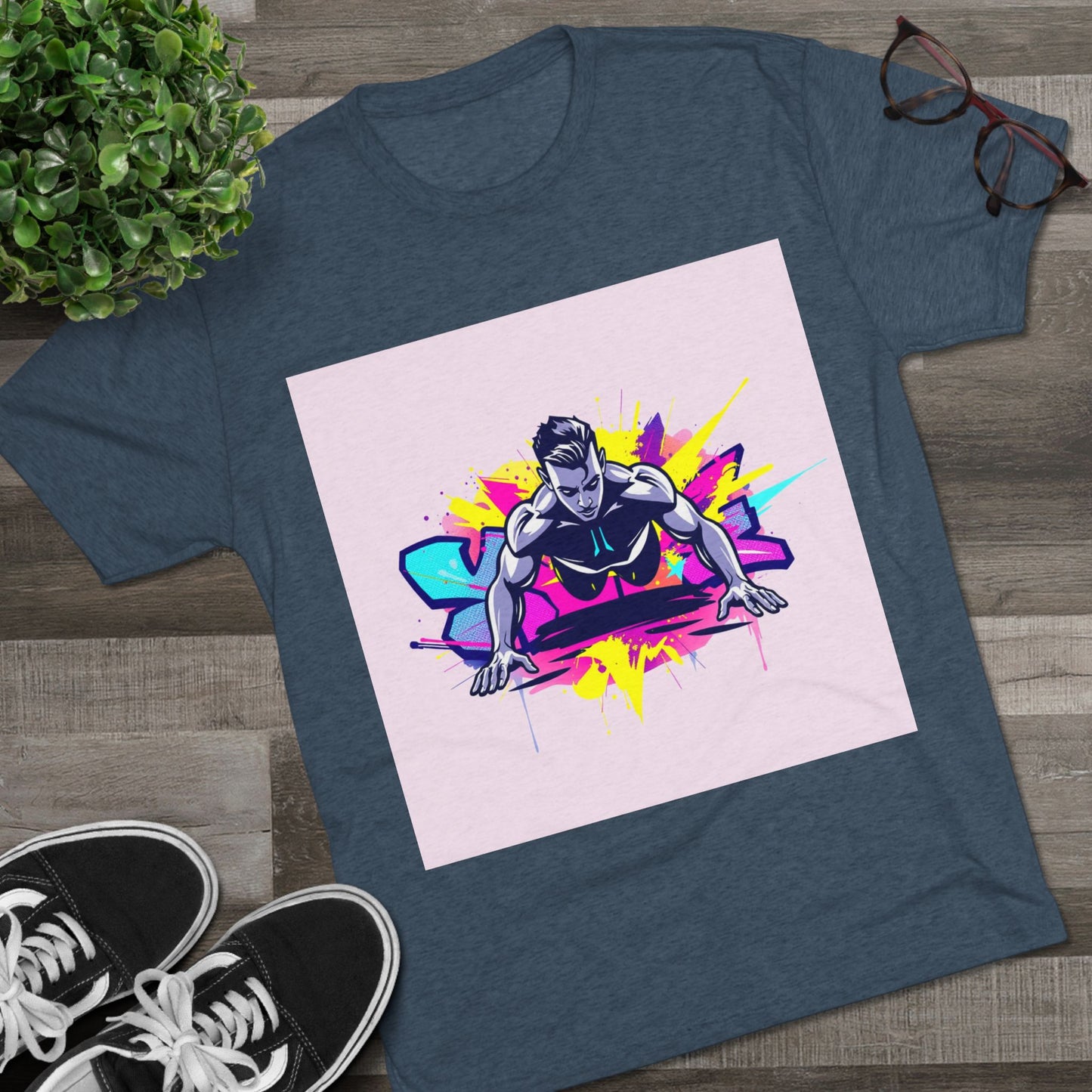 Fitness Motivation Tri-Blend Crew Tee - Vibrant Push-Up Design