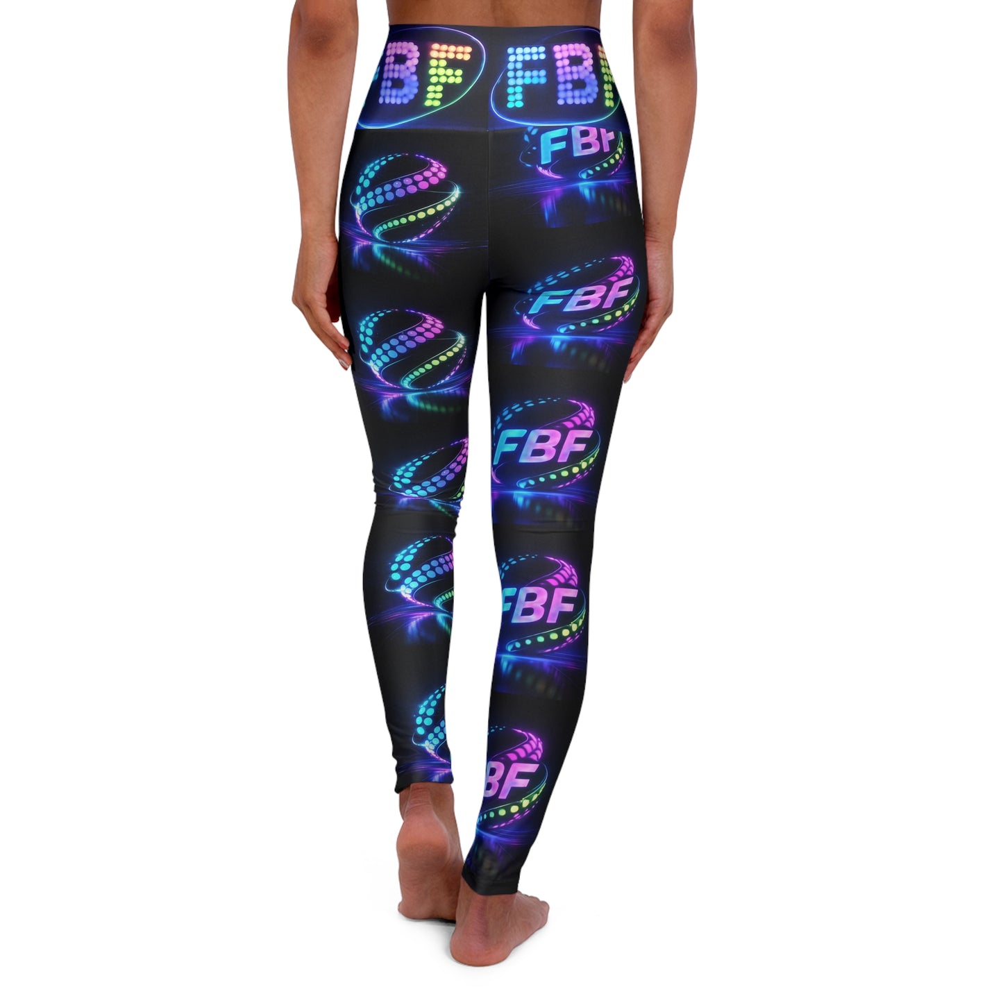 High-Waisted Yoga Leggings — Neon FBF Dance Floor Print