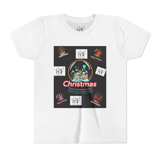 Youth Christmas Short Sleeve Tee, Holiday Tee, Xmas Gift for Kids, Fun Tee for Celebrations, Winter Festive Shirt