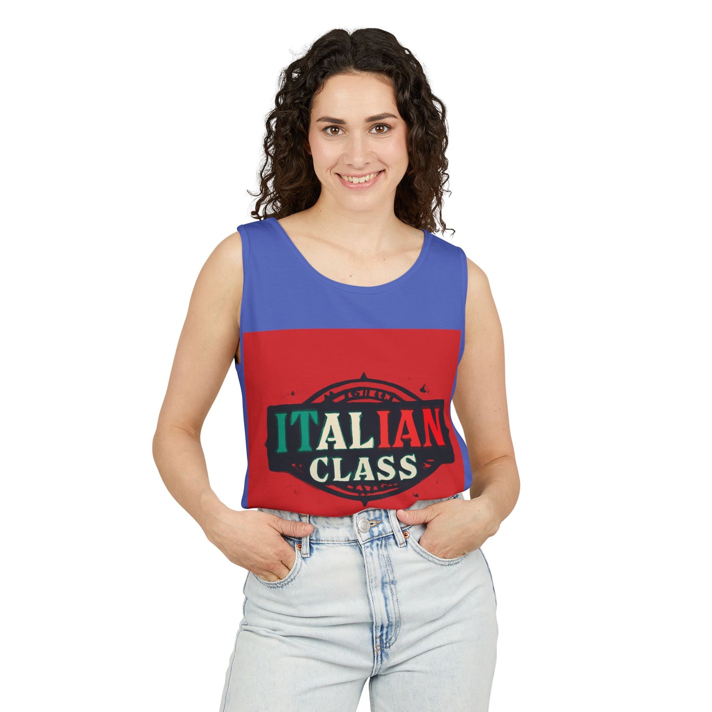 Italian Class Unisex Garment-Dyed Tank Top, Casual Summer Wear, Italian Heritage Gift, Foodie Apparel, Vacation Top