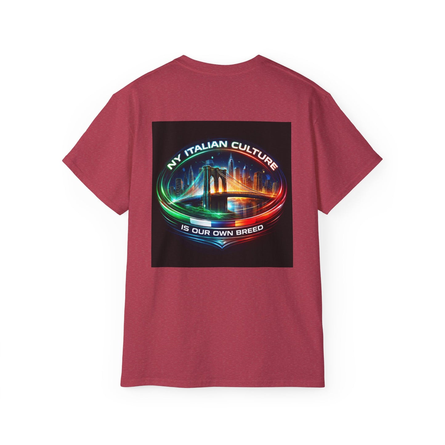 NY Italian Culture T‑Shirt — Retro Neon Brooklyn Bridge Graphic