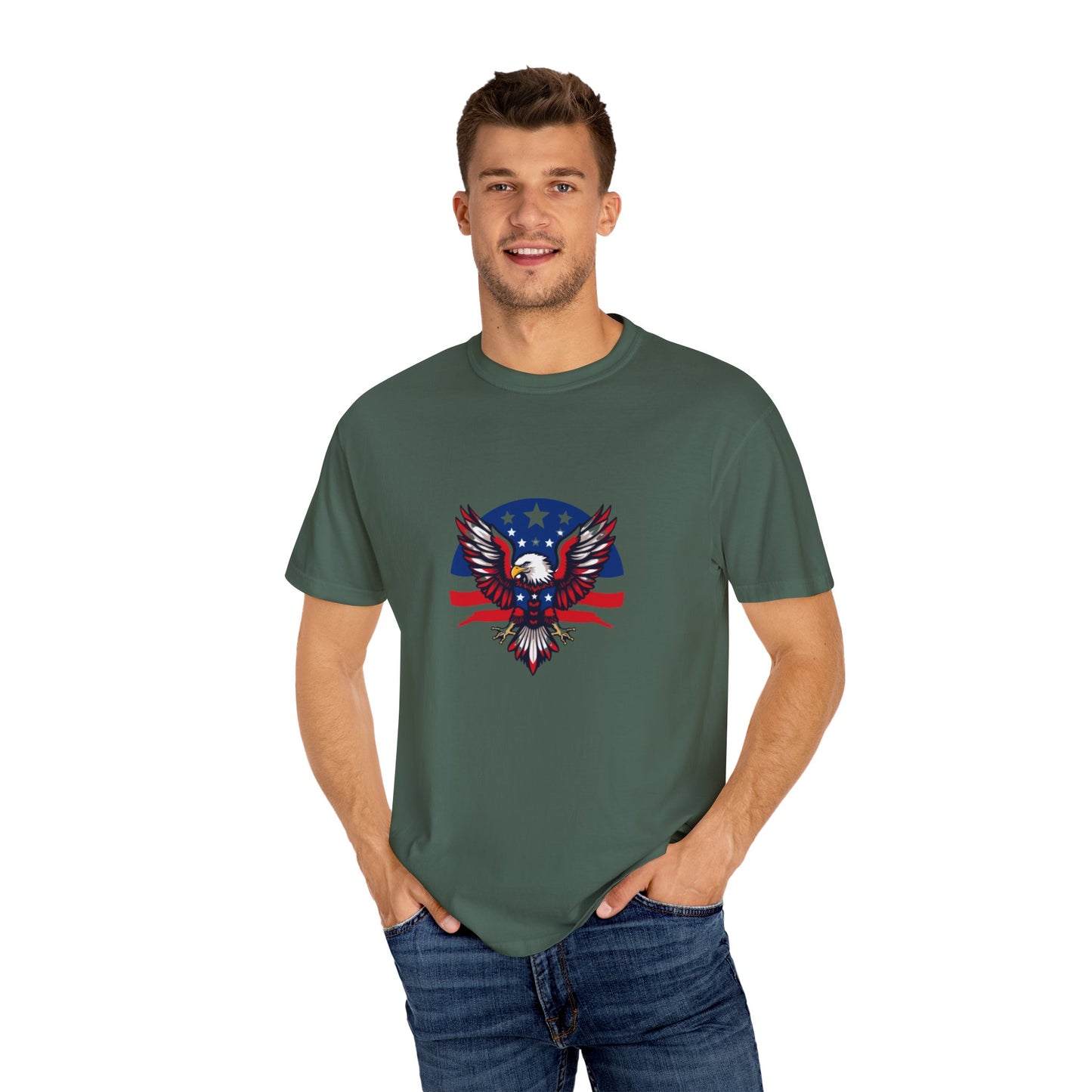 Patriotic T-Shirt with Eagle Graphic | Faith By Flag Tee, Unisex Apparel, Independence Day Shirt, Casual Wear, Gift for Veterans