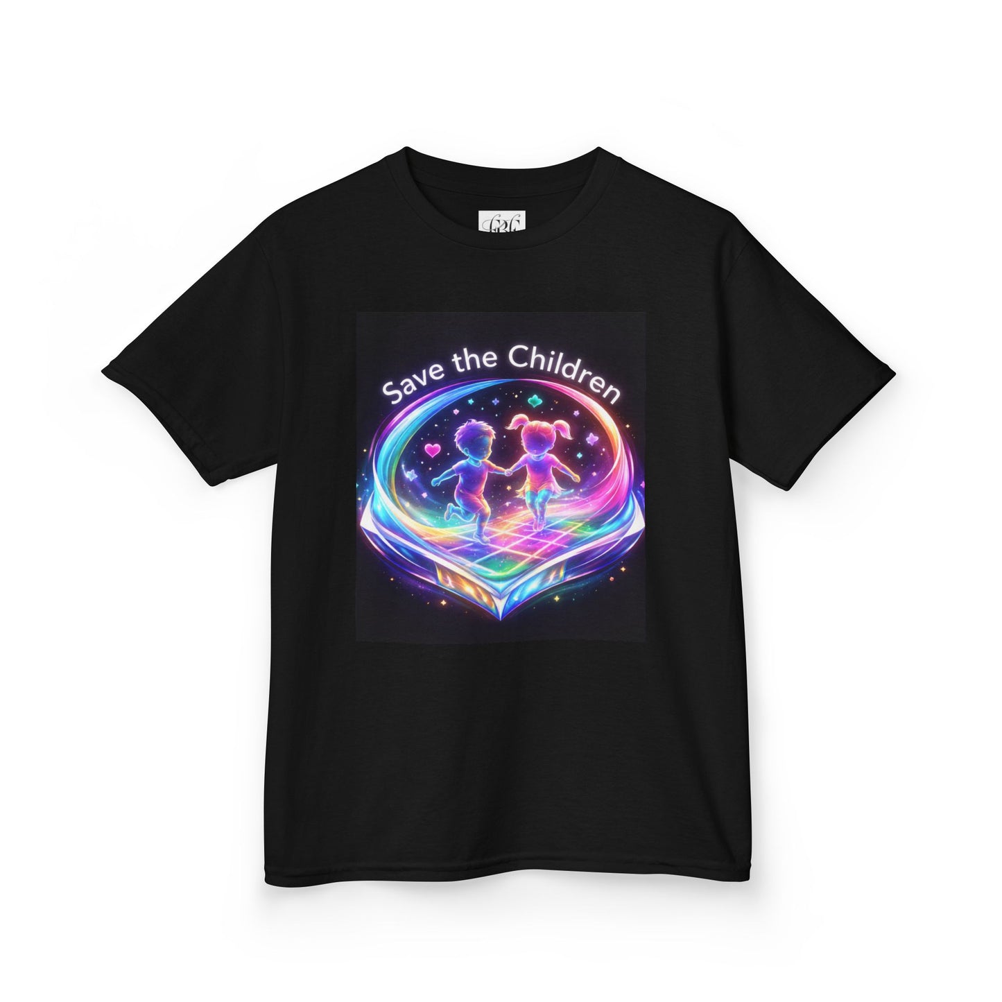 Kids Tee — 'Save the Children' Neon Rainbow Charity Design