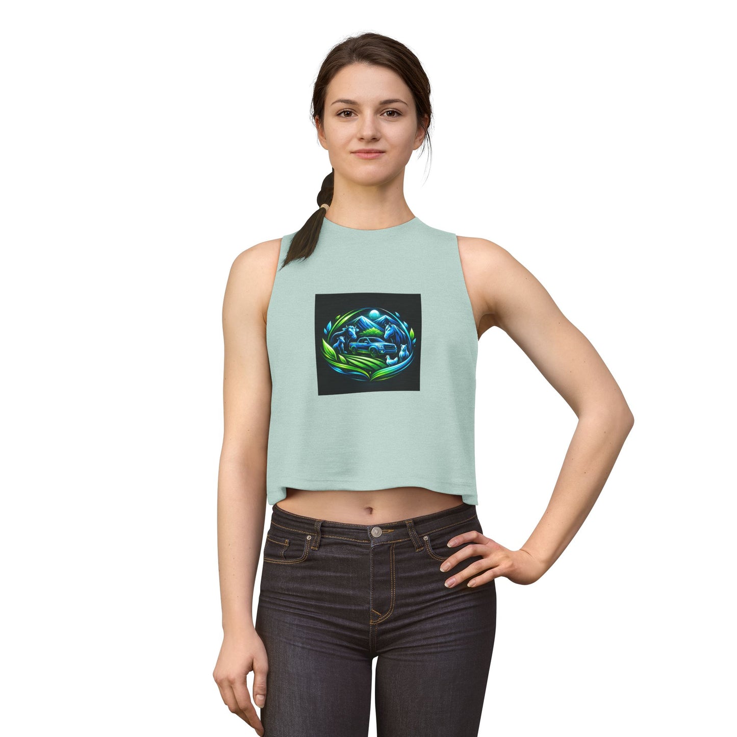 Crop Top — Blue Green Ocean Turtle Art