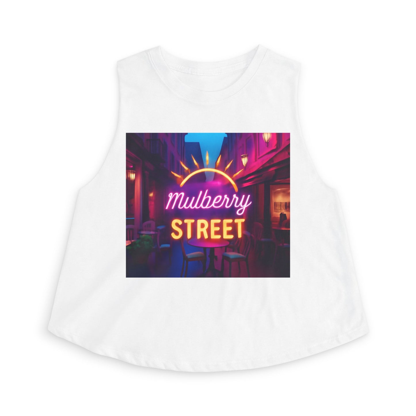 Mulberry Street Neon Crop Top — Vintage Nightlife Graphic Tank