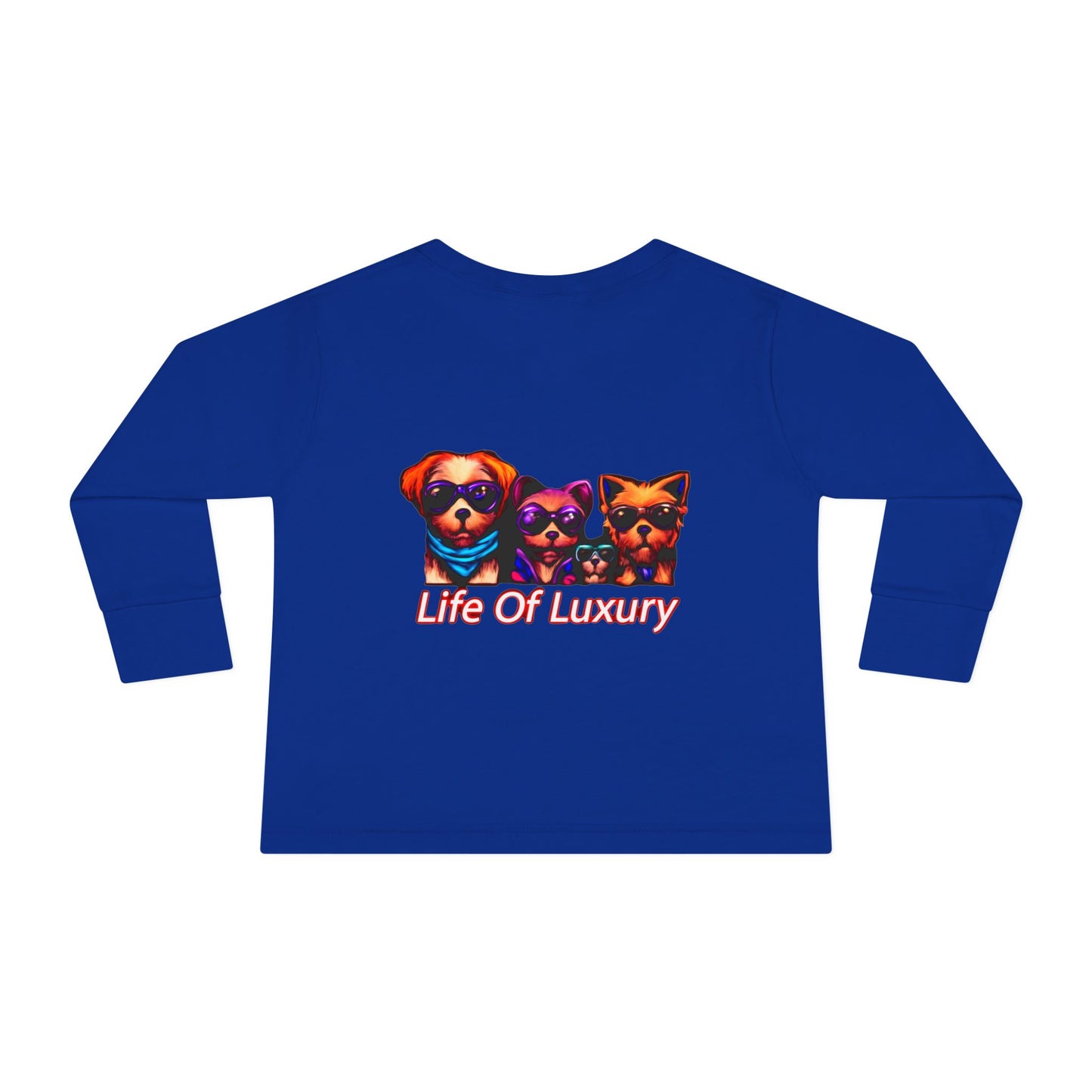 Colorful Toddler Long Sleeve Tee with Fun Dog Design, Life Of Luxury, Cute Pet Shirt, Perfect for Parties, Birthdays, Gift Idea