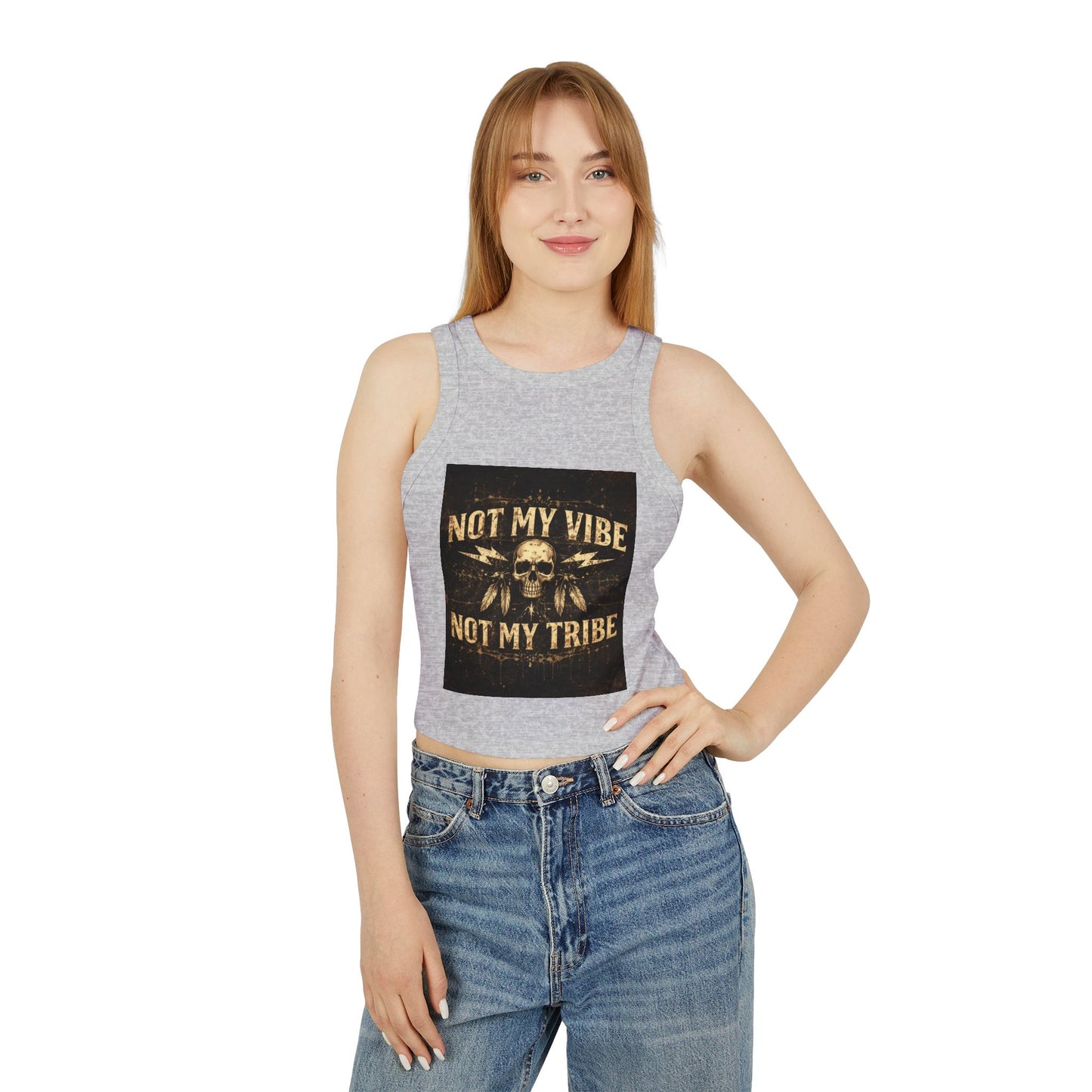 Not My Vibe Not My Tribe Skull Tank — Women's Edgy Graphic Racer Tank