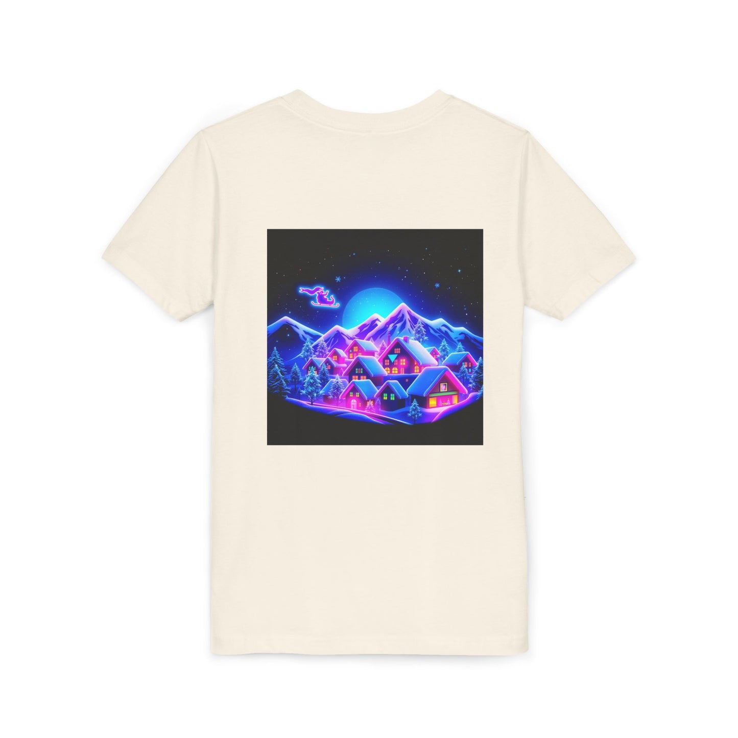 Neon Winter Village Youth Tee — Magical Snowy Night Kids T-Shirt