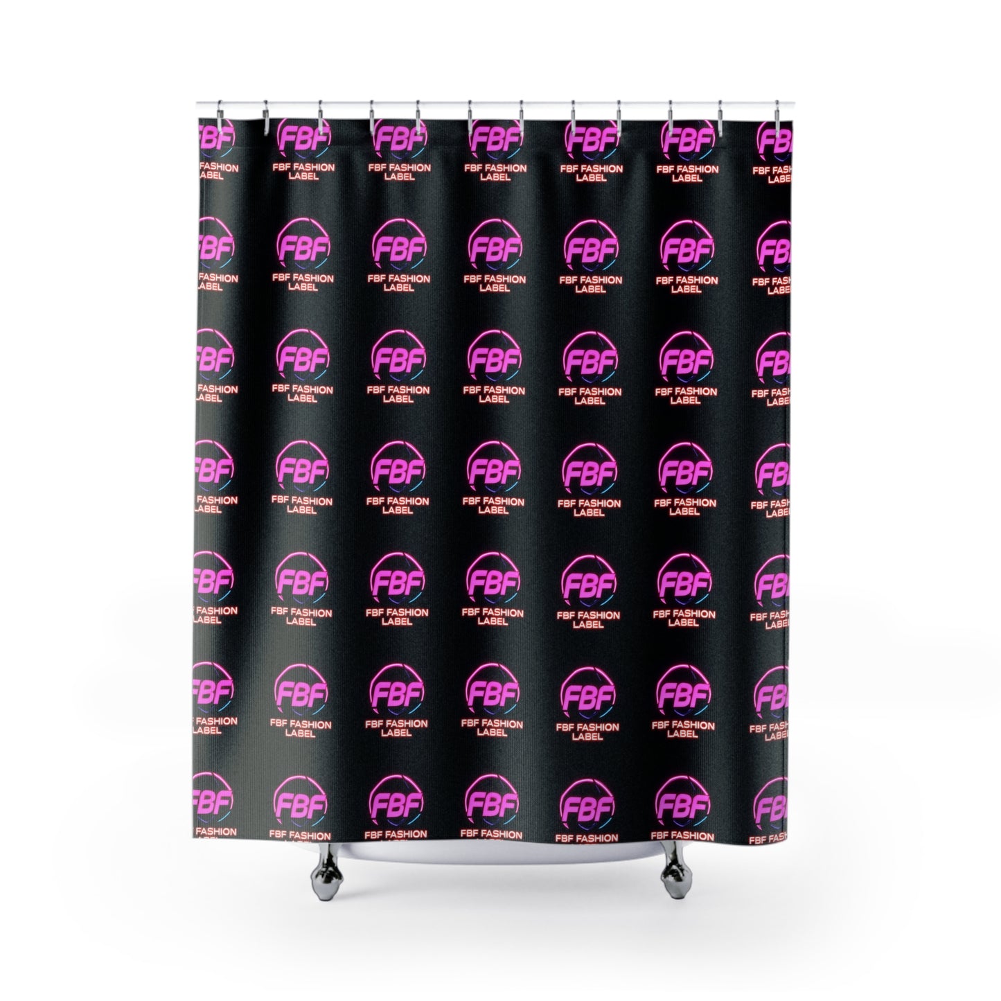 FBF Fashion Label Shower Curtain - Bold Neon Decor, Modern Bathroom Accessory, Unique Home Gift, Trendy Shower Decor, Vibrant Wall Art