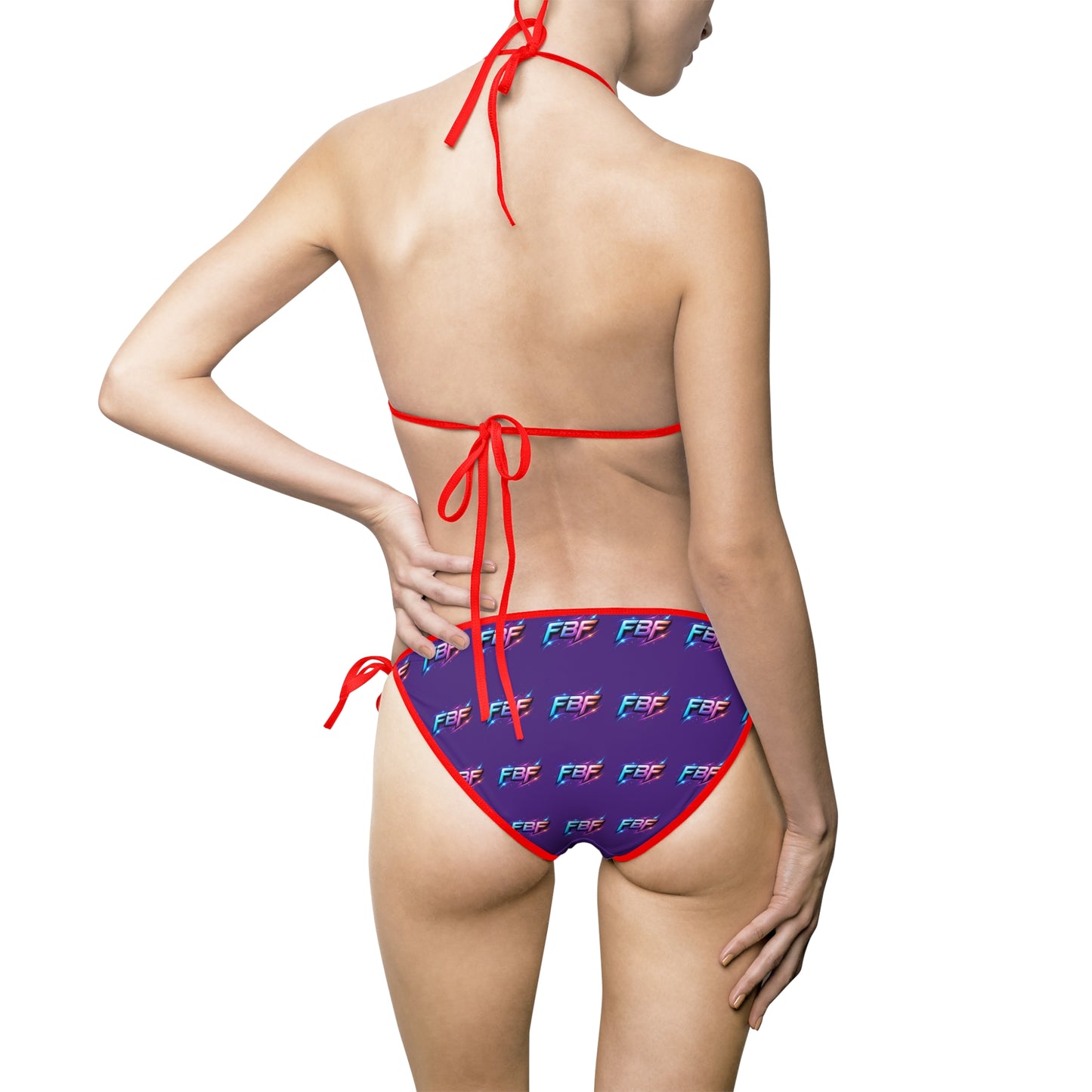 Retro Neon Sunset Bikini — Purple Vaporwave Palm Print Swimsuit
