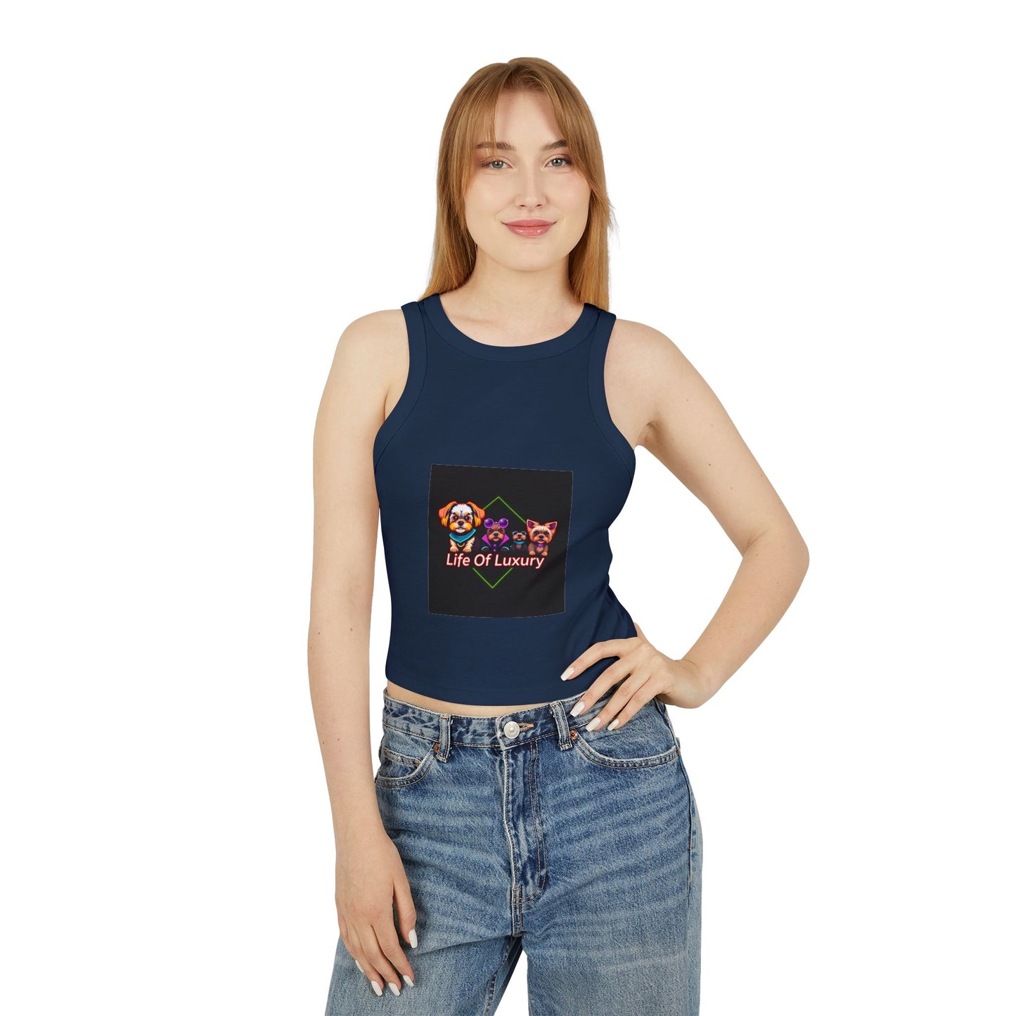 Life Of Luxury Dog-Themed Women's Micro Rib Racer Tank Top, Cute Pet Lover Apparel, Summer Fashion, Gift for Dog Moms, Casual Outfit