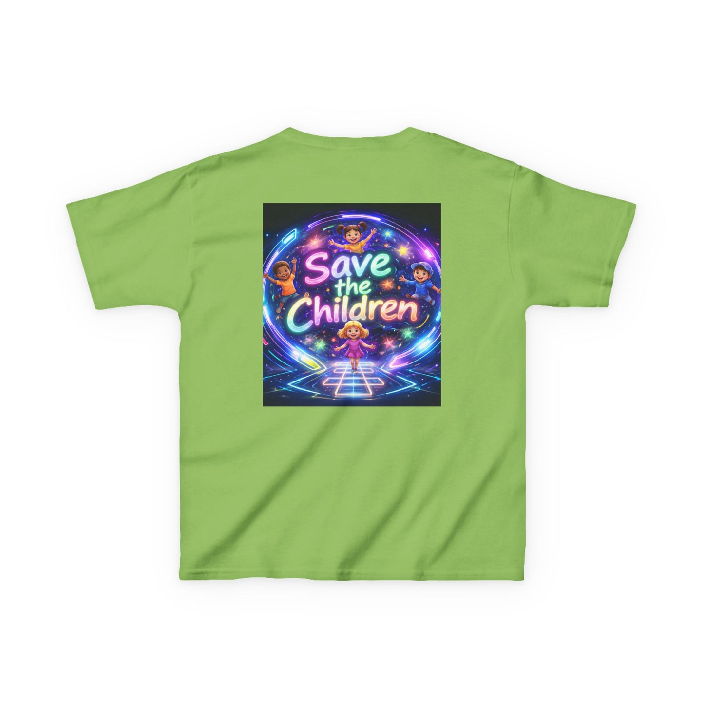 Kids Tee — 'Save the Children' Neon Rainbow Charity Design