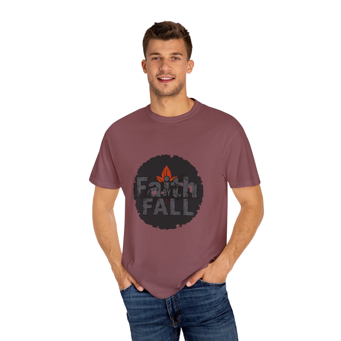 Faith by Fall Unisex Garment-Dyed T-Shirt, Cozy Casual Wear, Autumn Style Top, Inspirational Tee, Fall Fashion, Gift for Him/Her