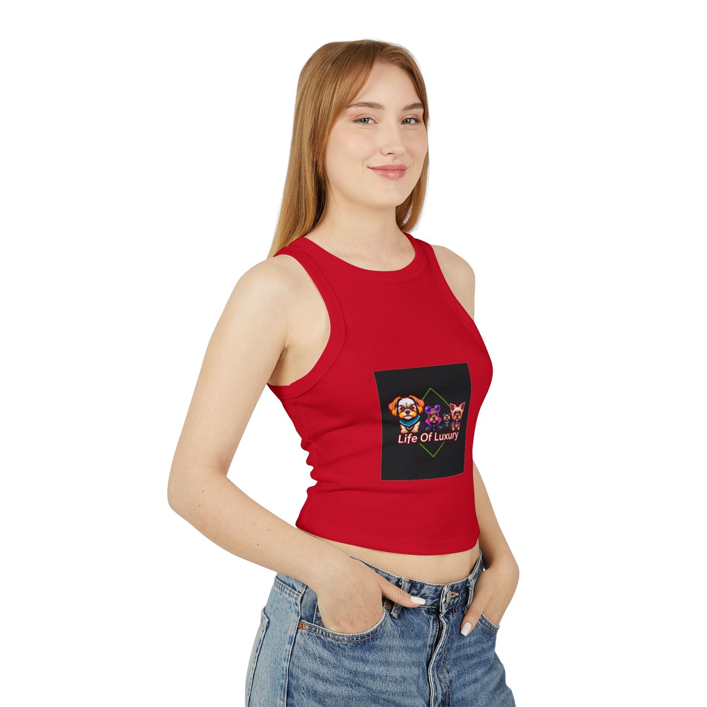 Life Of Luxury Dog-Themed Women's Micro Rib Racer Tank Top, Cute Pet Lover Apparel, Summer Fashion, Gift for Dog Moms, Casual Outfit