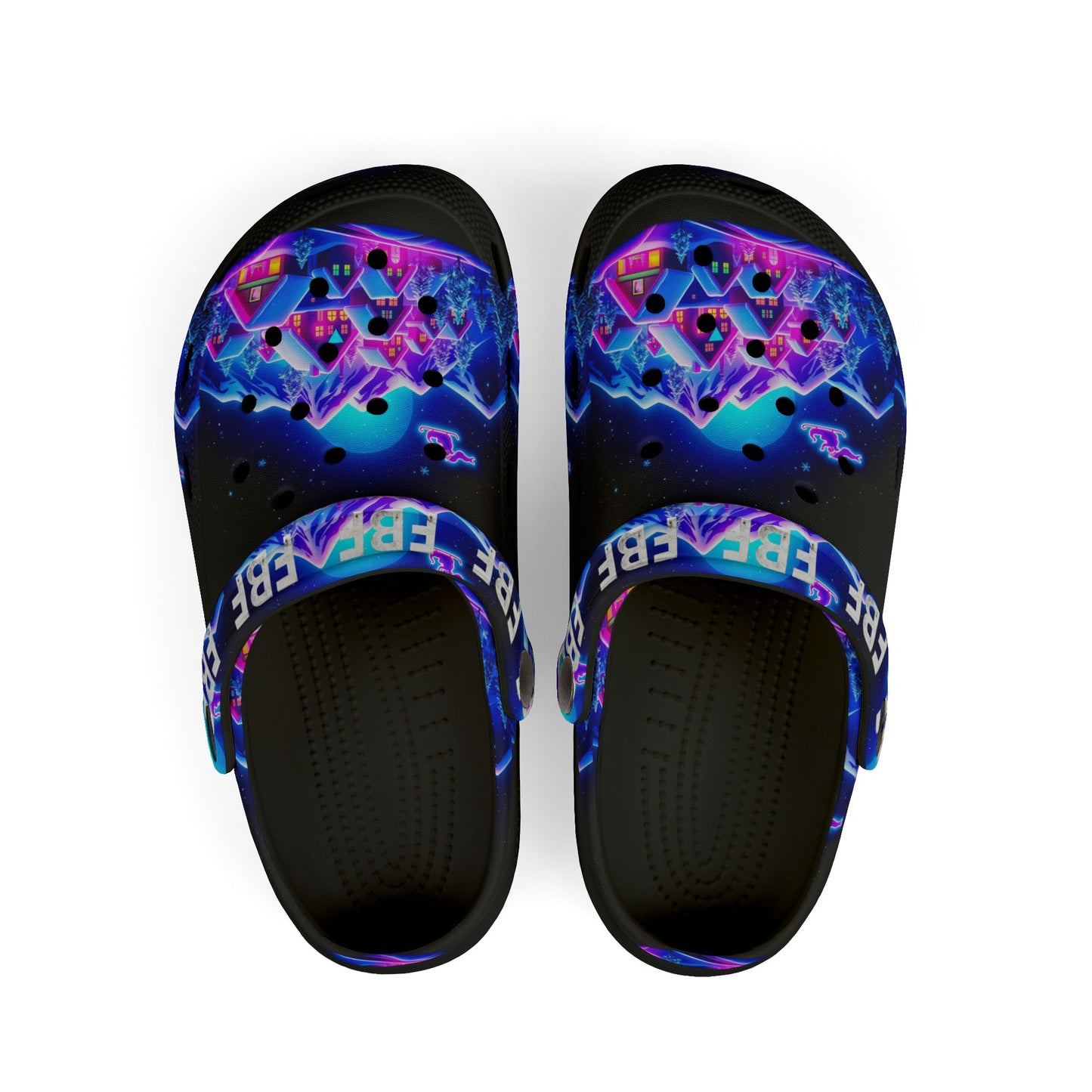 Kids Neon Galaxy Clogs — Colorful Electric Space Print EVA Foam Shoes