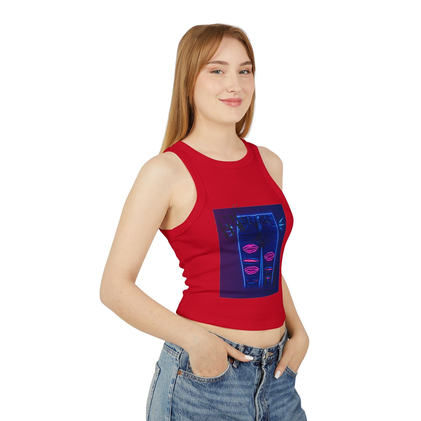 Chic Graphic Racer Tank Top, Casual Wear, Summer Essential, Trendy Apparel, Street Style, Festival Outfit