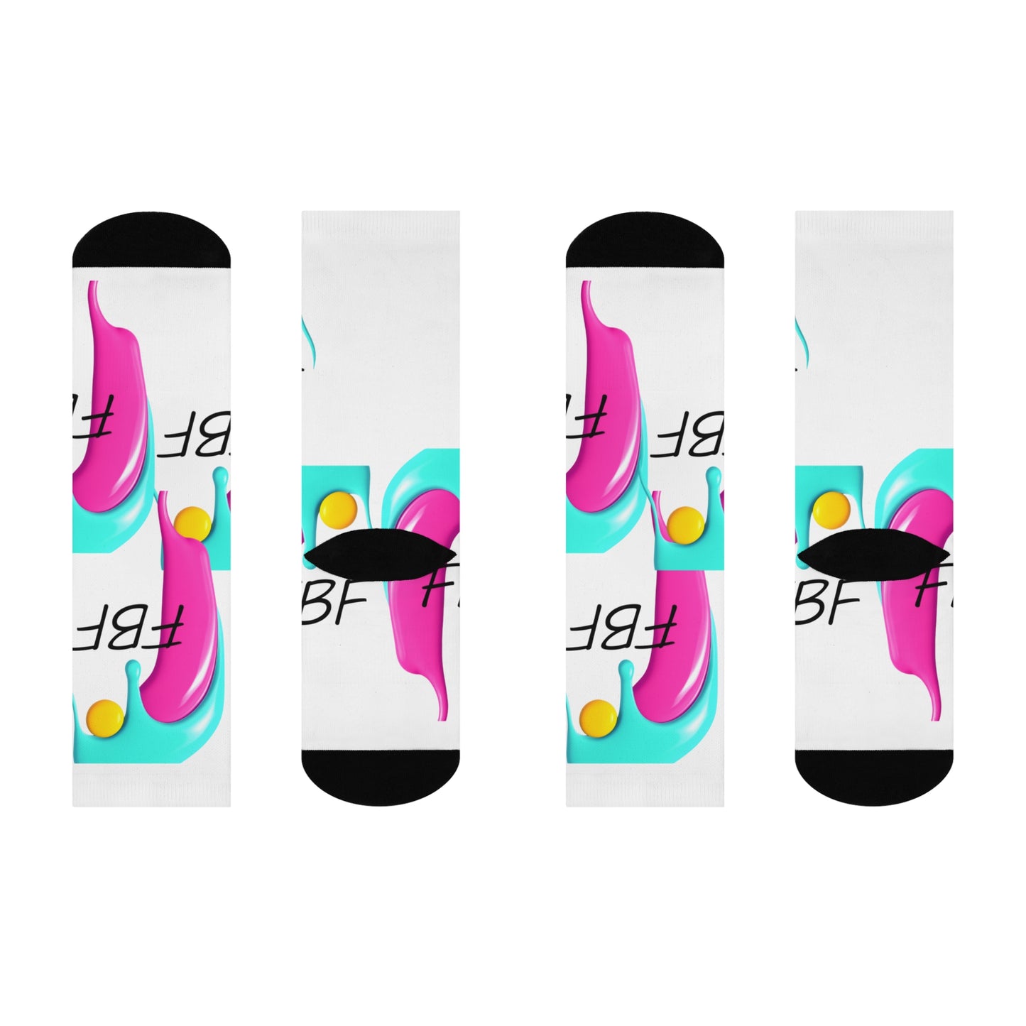 Cushioned Crew Socks — Colorful 'FBF' Retro Paint Splash Design