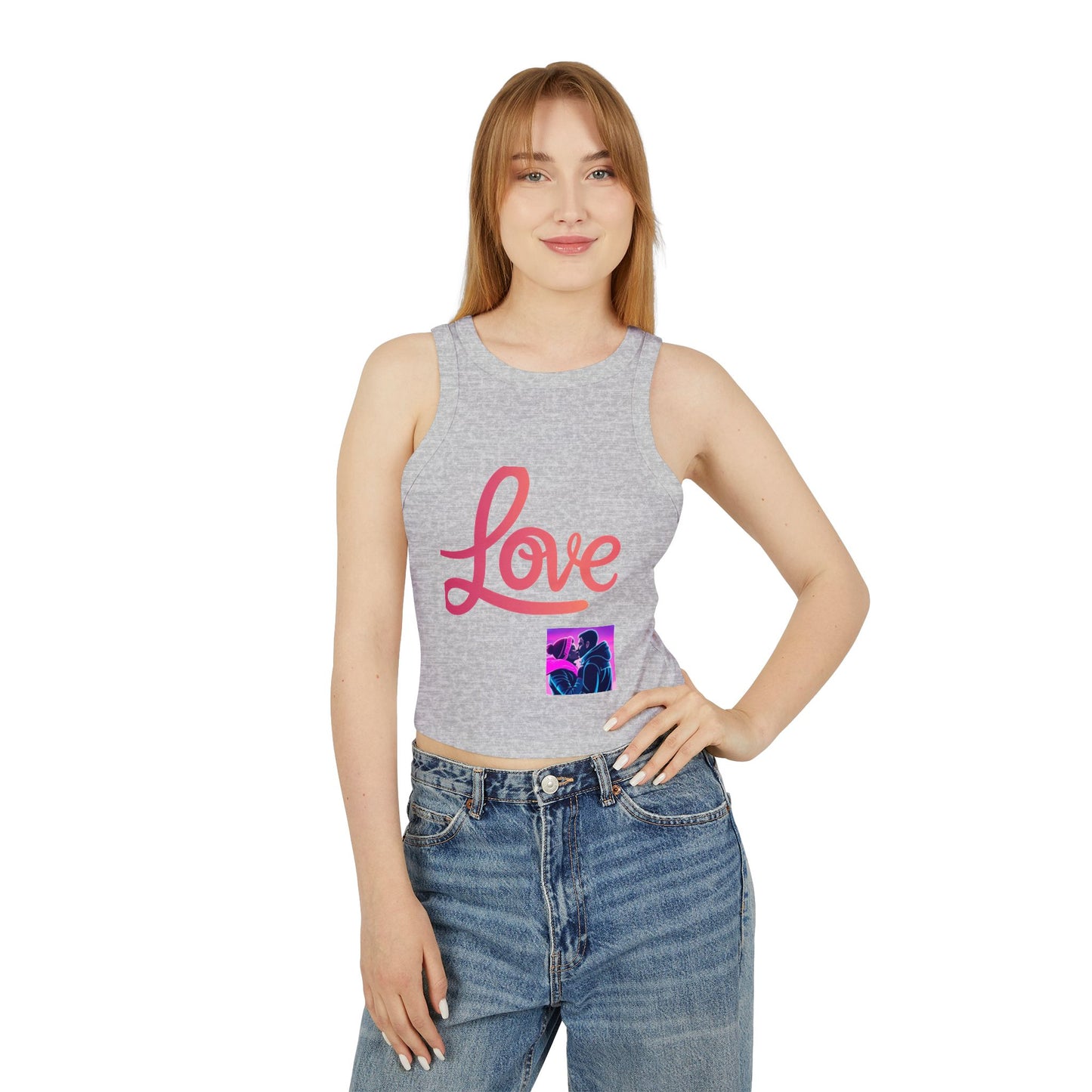 Love Neon Couple Racer Tank Top — Retro Vaporwave Valentine Crop