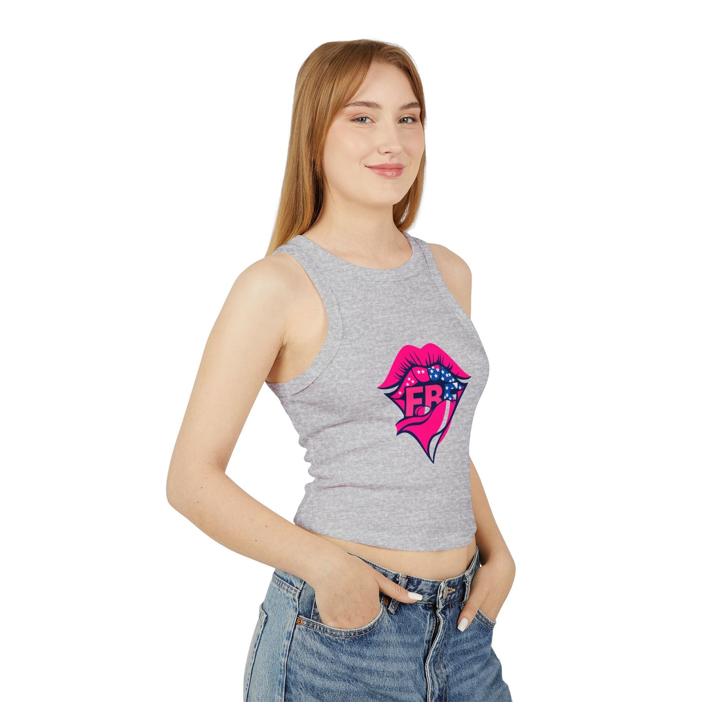 Trendy Women's Ribbed Racer Tank Top, Casual Summer Top, Graphic Crop Tank, Festival Wear, Cute Workout Shirt