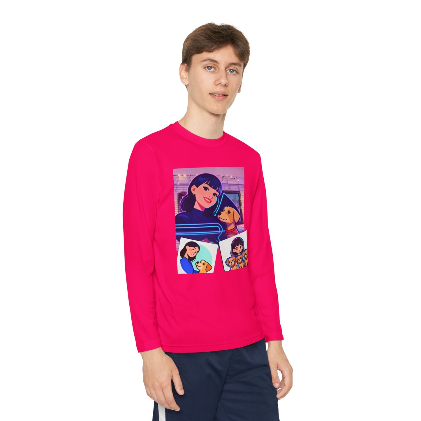 Youth Long Sleeve Tee — Girl Hugging Dog Graphic
