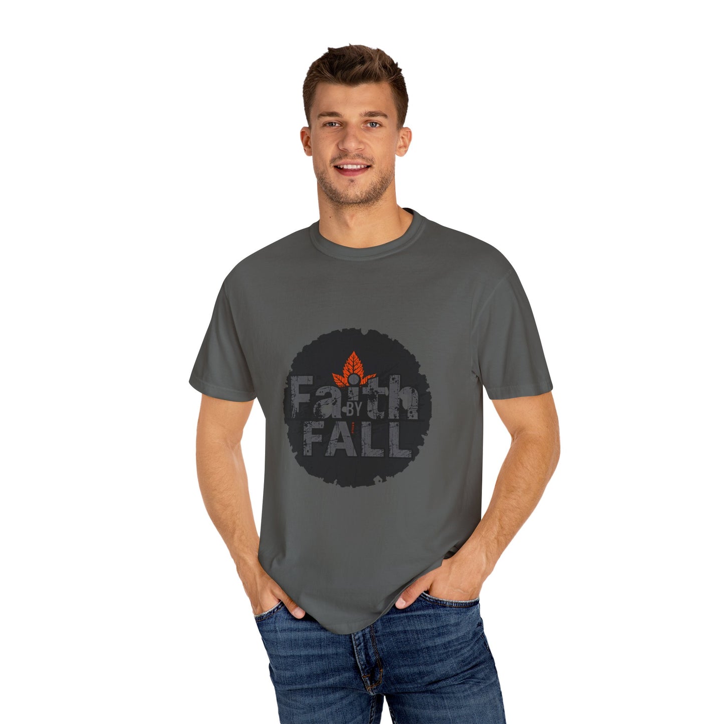 Faith by Fall Unisex Garment-Dyed T-Shirt, Cozy Casual Wear, Autumn Style Top, Inspirational Tee, Fall Fashion, Gift for Him/Her