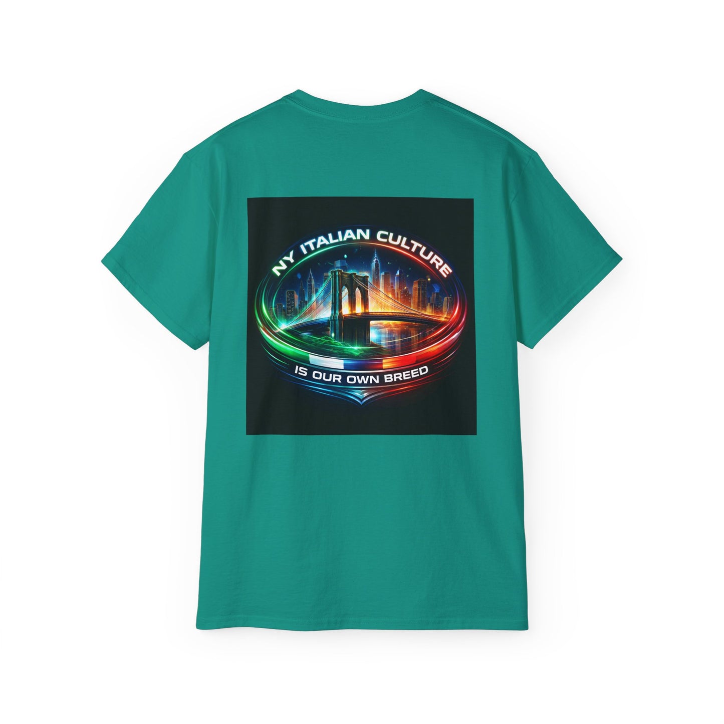 NY Italian Culture T‑Shirt — Retro Neon Brooklyn Bridge Graphic