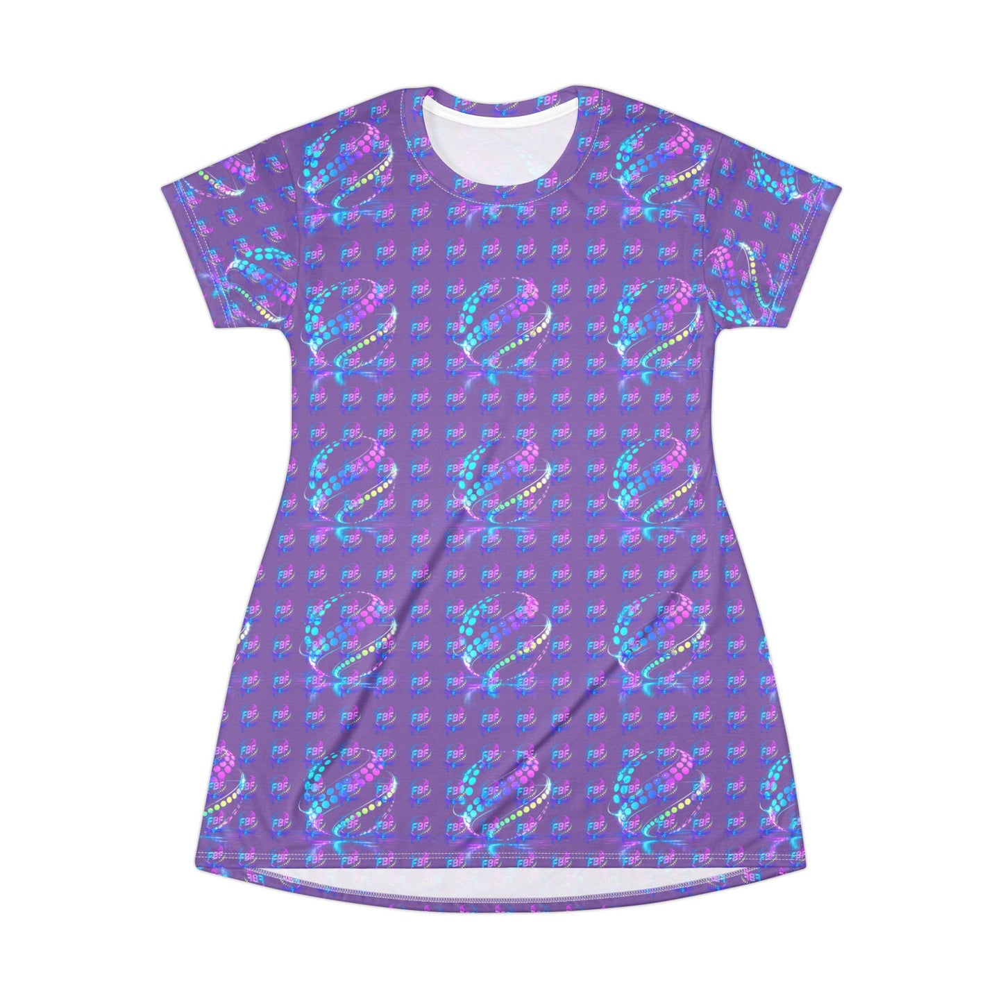 Purple Holographic Jellyfish All-Over Print T‑Shirt Dress