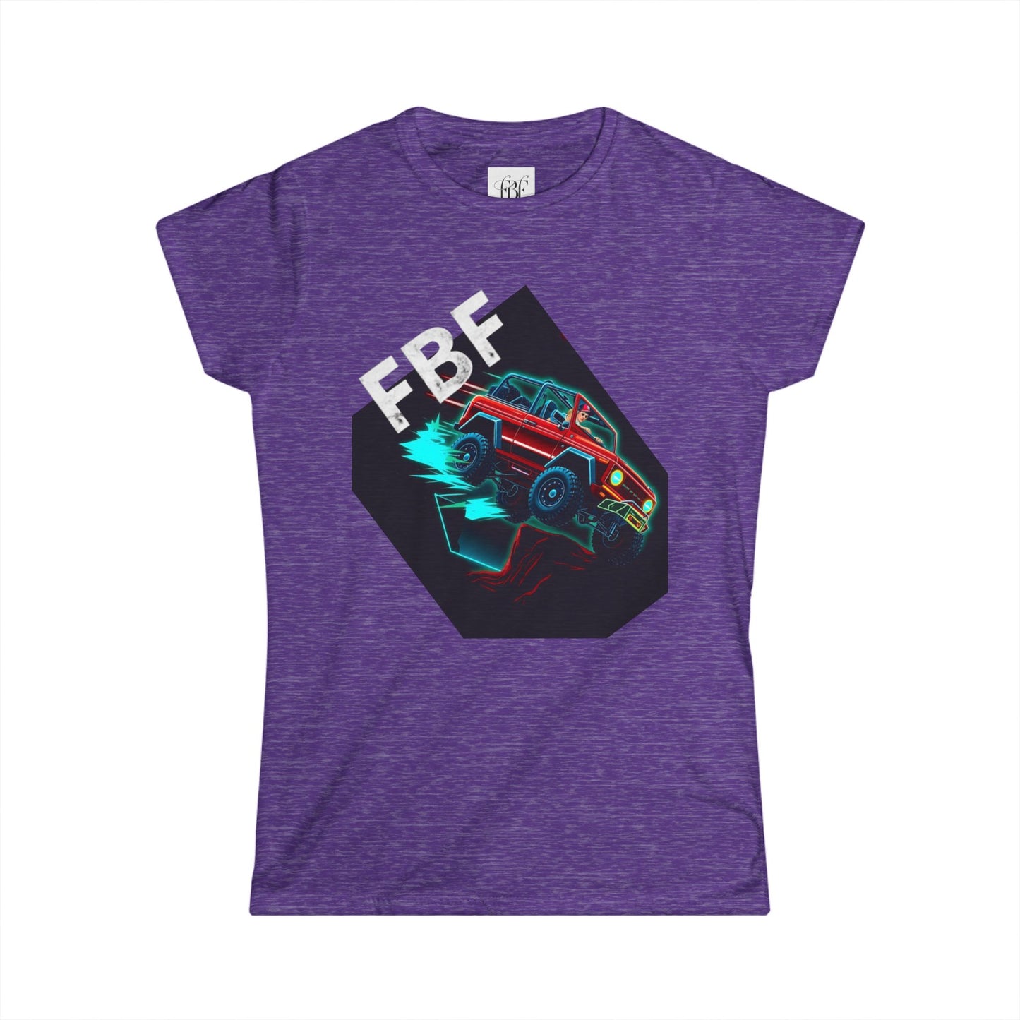 Retro Rally Women's Tee — Neon Muscle Car Graphic (Heart Back Print)