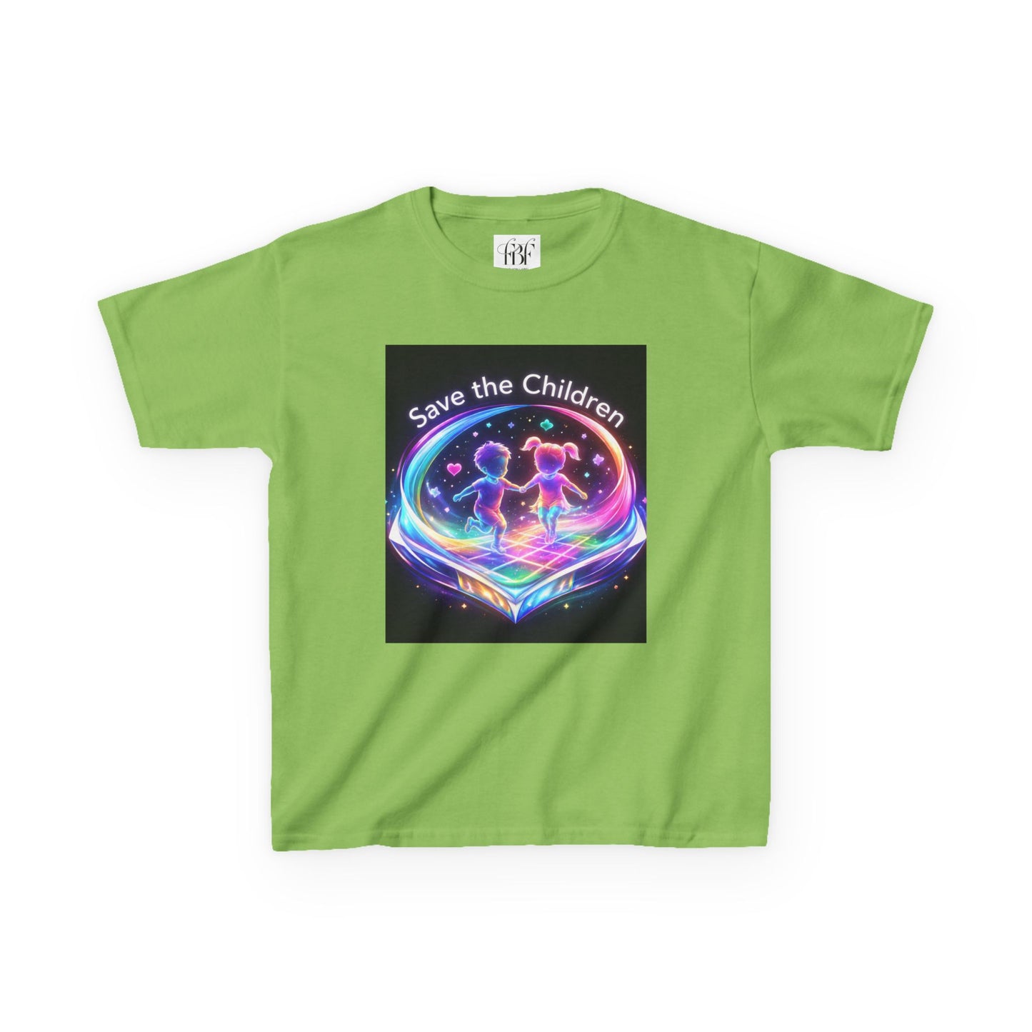 Kids Tee — 'Save the Children' Neon Rainbow Charity Design