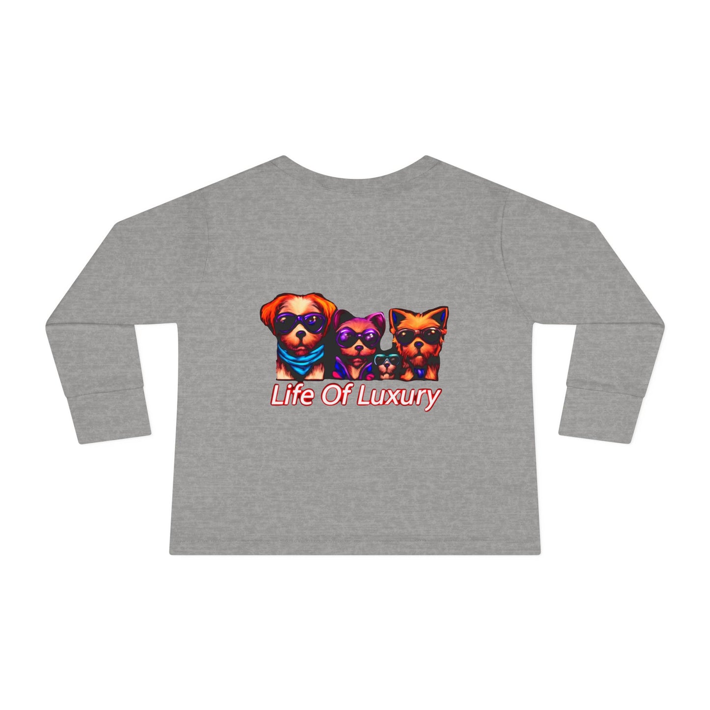 Colorful Toddler Long Sleeve Tee with Fun Dog Design, Life Of Luxury, Cute Pet Shirt, Perfect for Parties, Birthdays, Gift Idea