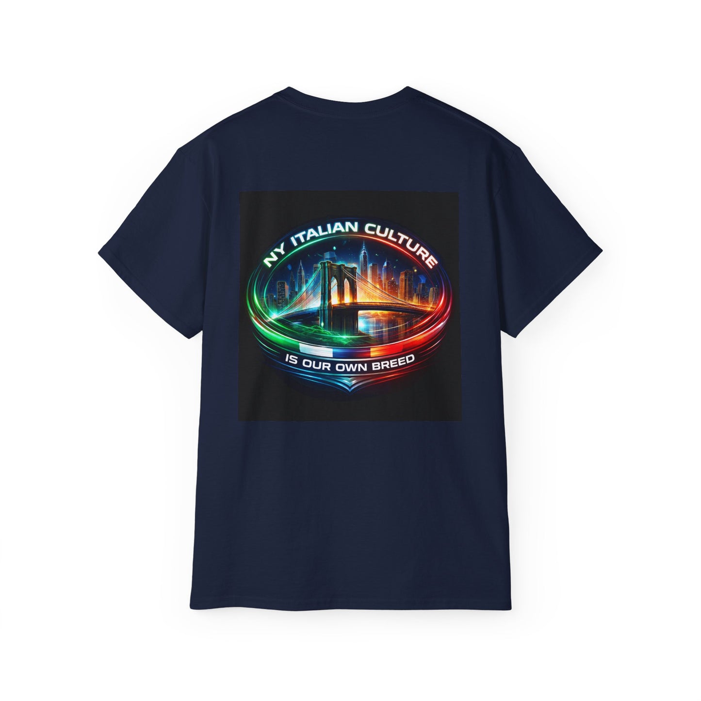 NY Italian Culture T‑Shirt — Retro Neon Brooklyn Bridge Graphic