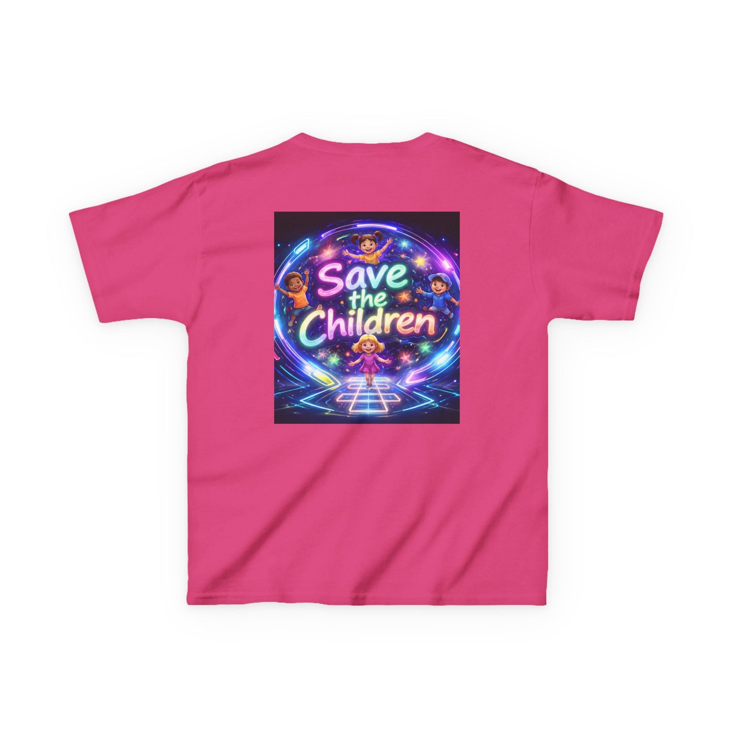 Kids Tee — 'Save the Children' Neon Rainbow Charity Design