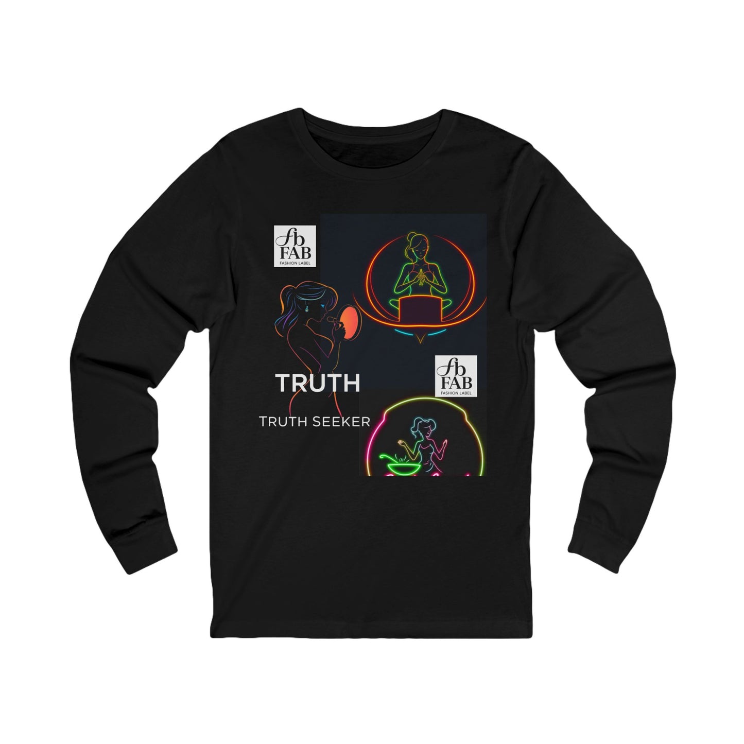 Neon Truth Long Sleeve Tee — Artistic Line-Drawn Figure Shirt