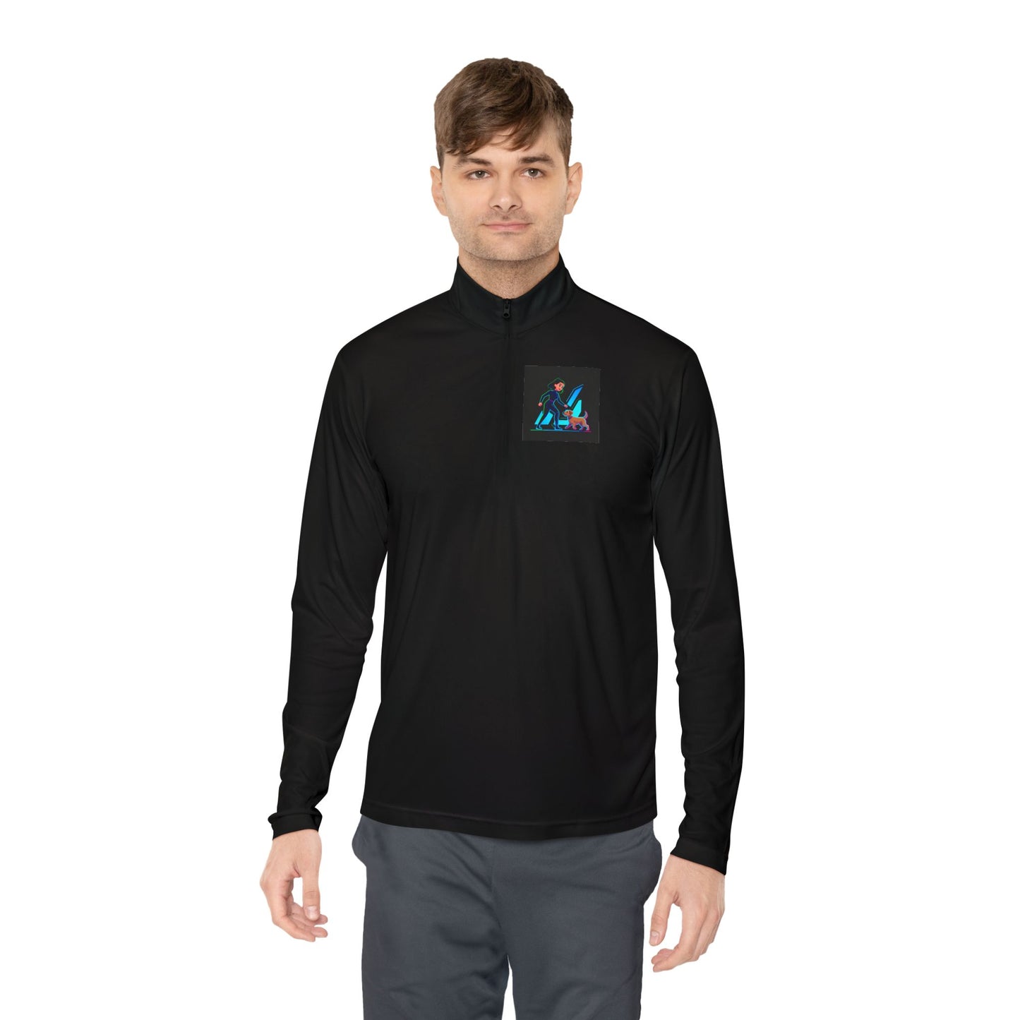 GiGi Logo Quarter-Zip Pullover — Neon Retro Dog Walker Design