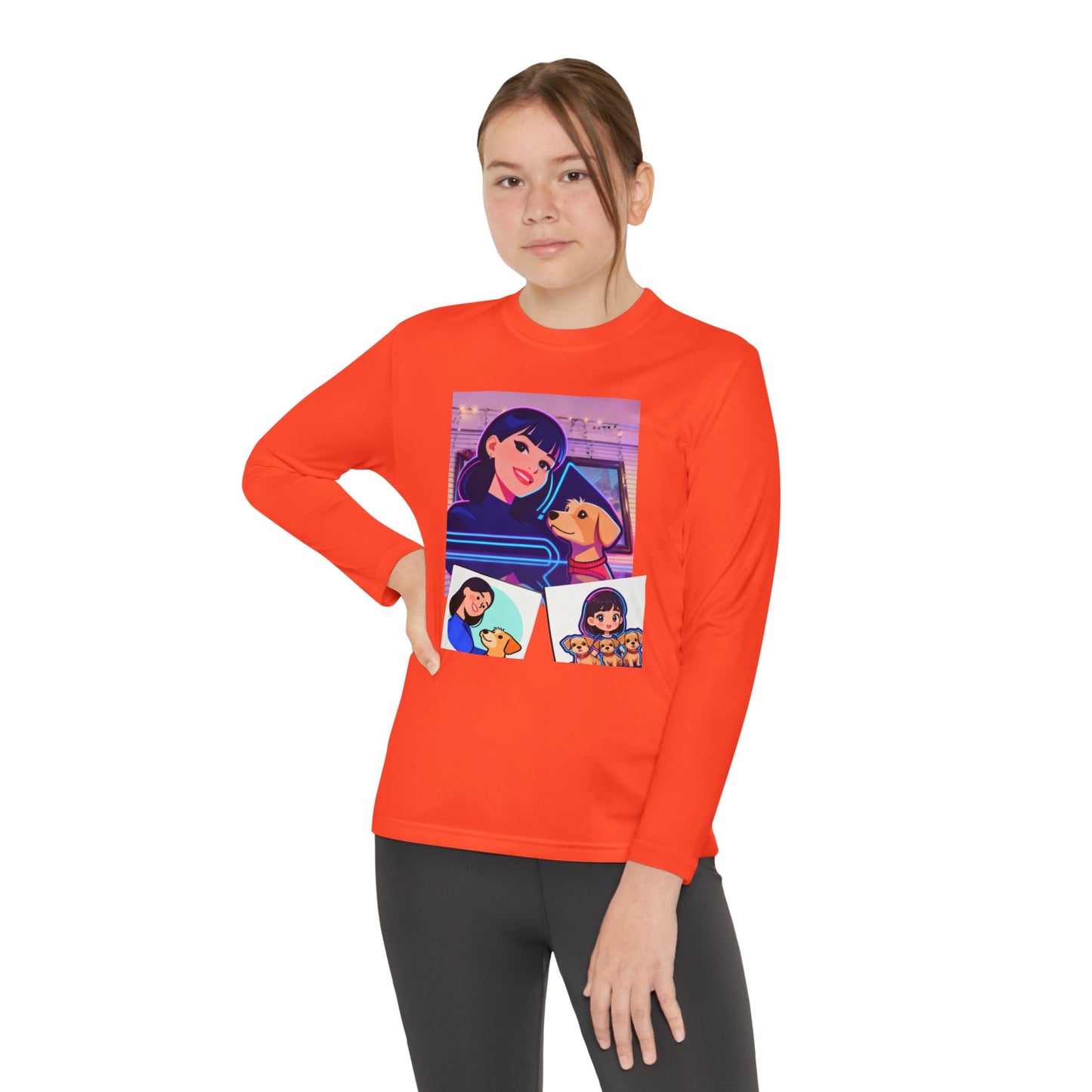 Youth Long Sleeve Tee — Girl Hugging Dog Graphic